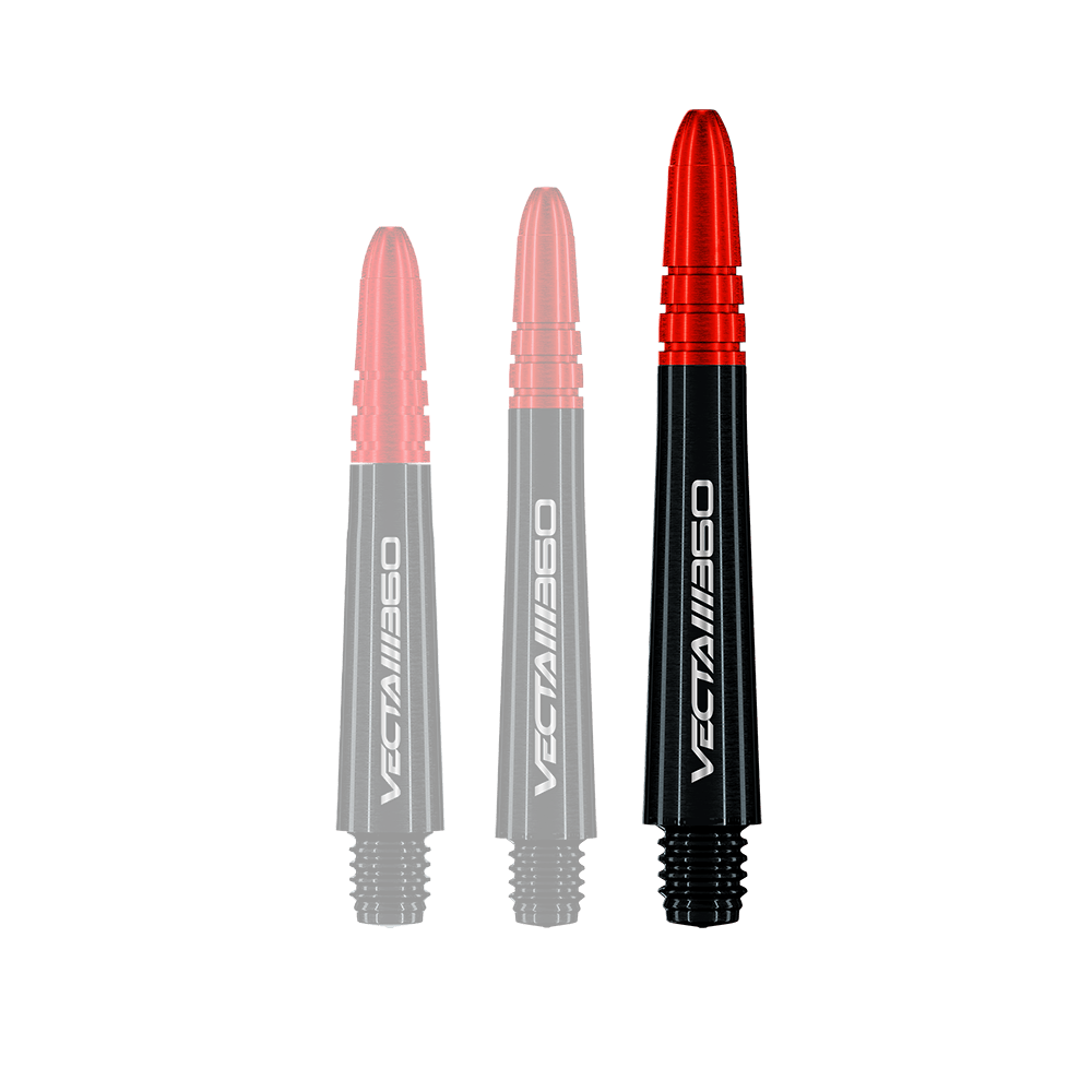 Winmau Vecta Blade 360 Shafts - Black Dargestellt ist ein einzelner Winmau Vecta Blade360 Shaft in Schwarz mit 40 mm Länge. Die Aufnahme ist vor hellem Hintergrund gemacht.