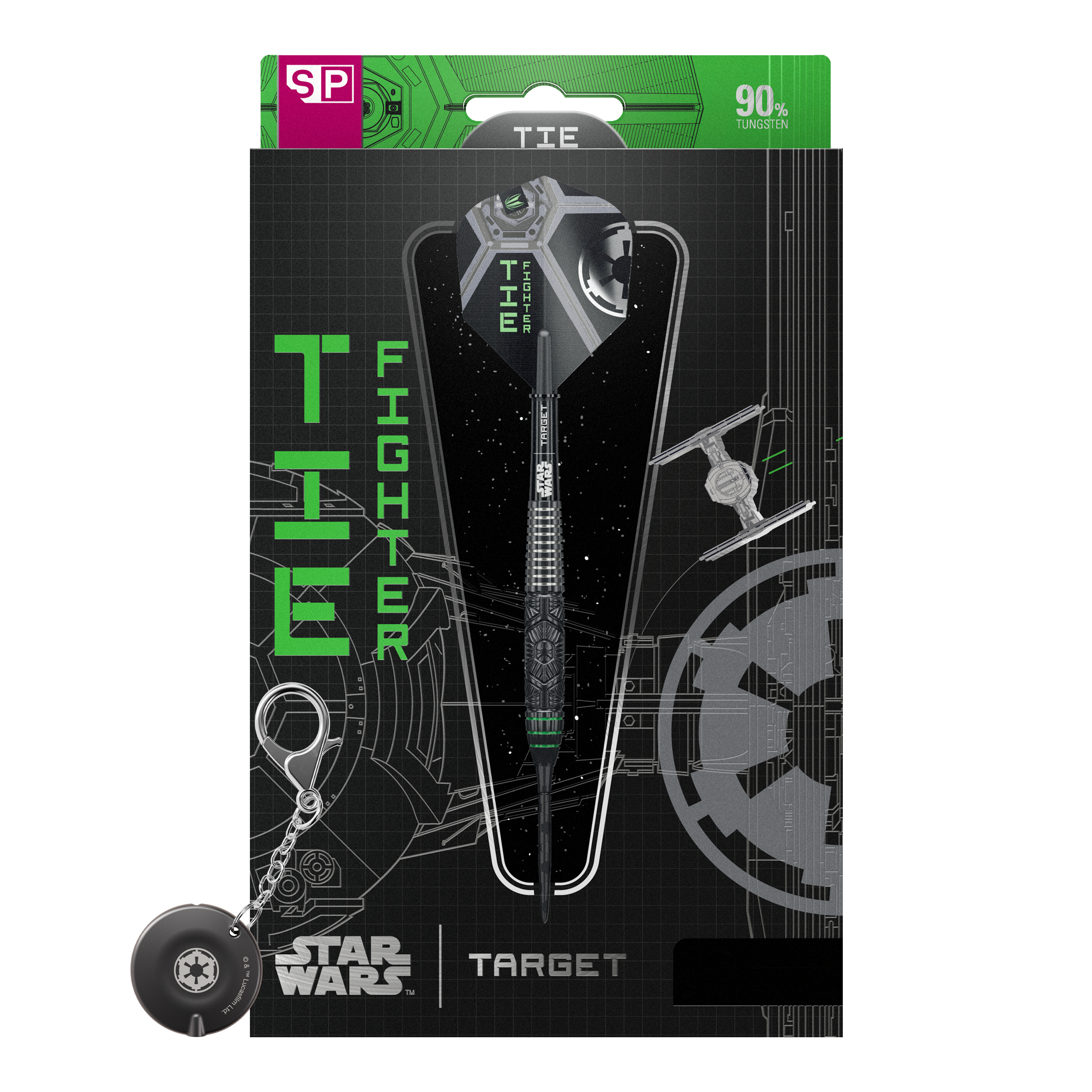 Abgebildet ist das Produkt Target Star Wars Tie Fighter Swiss Point Steeldarts. Das Produkt ist speziell für Fans von Star Wars und Dartspielern geeignet.