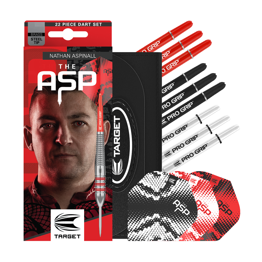 Target Nathan Aspinall Brass Steel Darts - 22g Zu sehen sind die Target Nathan Aspinall Brass Steeldarts mit 22 Gramm Gewicht. Diese Darts sind ideal für präzises Steeldart-Spiel.