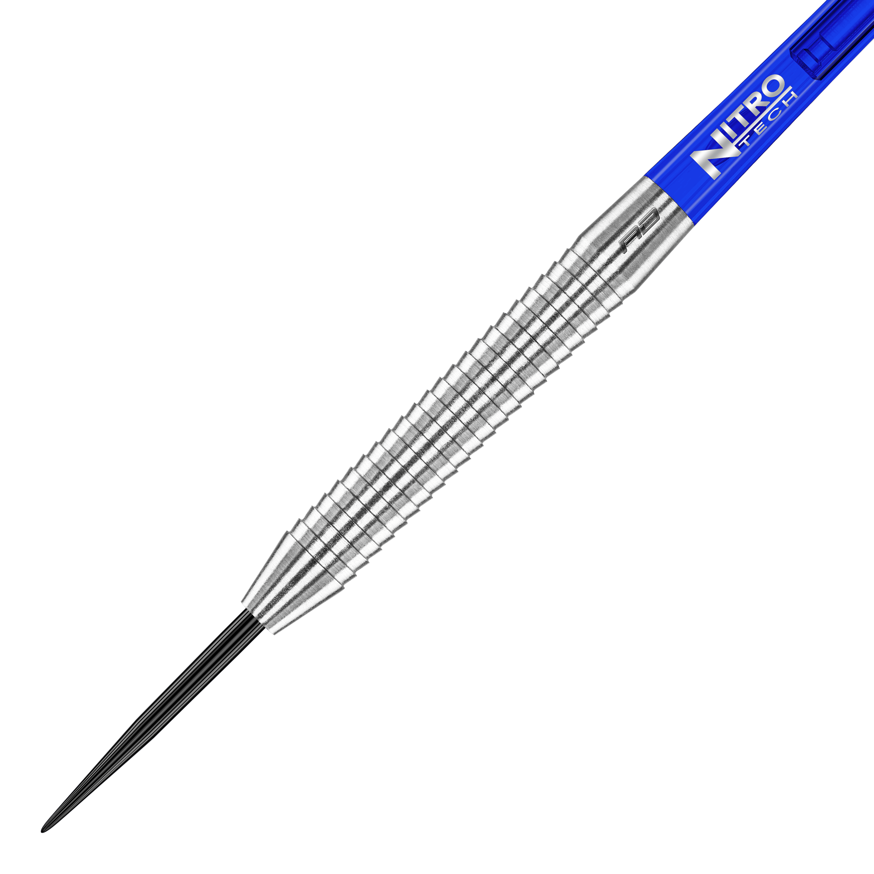 Red Dragon Razor Edge Original Steel Darts Das Bild zeigt einen Red Dragon Razor Edge Original Steeldart mit einem Gewicht von 24g. Der Dart hat einen silbernen, geriffelten Schaft und ein blaues Flight-Element.