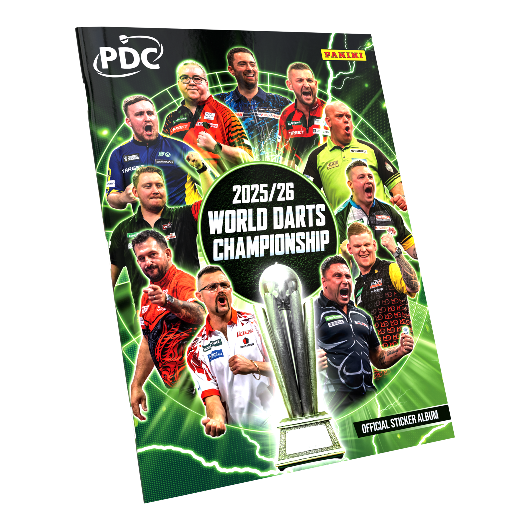 Panini PDC World Darts Championship 2025/26 - Official Sticker Softcover Collector's Album Auf dem Bild ist das Panini PDC World Darts Championship 2025/26 Offizielle Sticker Softcover Sammelalbum abgebildet. Dieses Album dient zum Sammeln und Aufbewahren von Stickern zur Dart-Weltmeisterschaft.