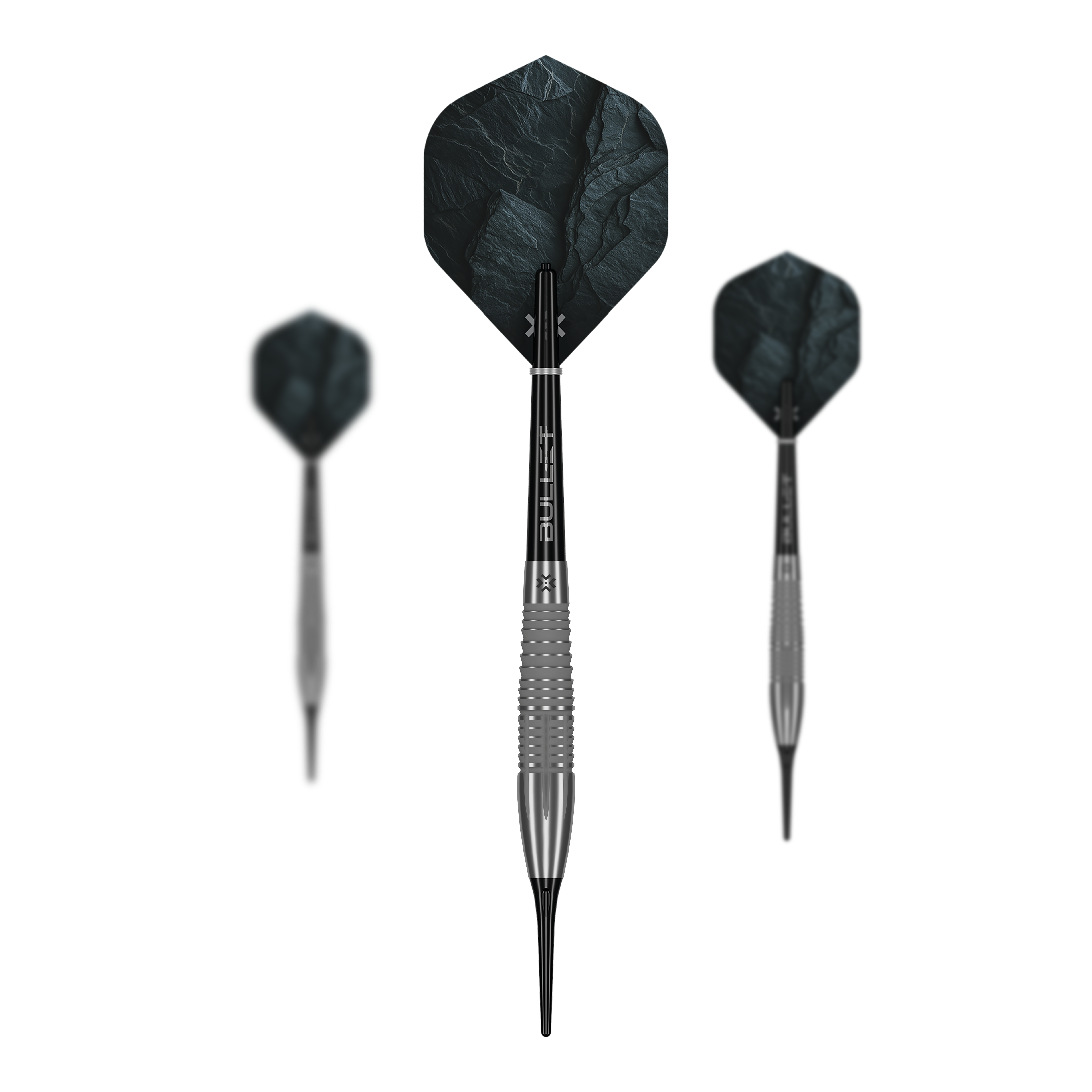 Hier sind die Bullet Monolith 20g Soft Darts zu sehen. Die Softdarts eigenen sich für elektronische Dartboards.