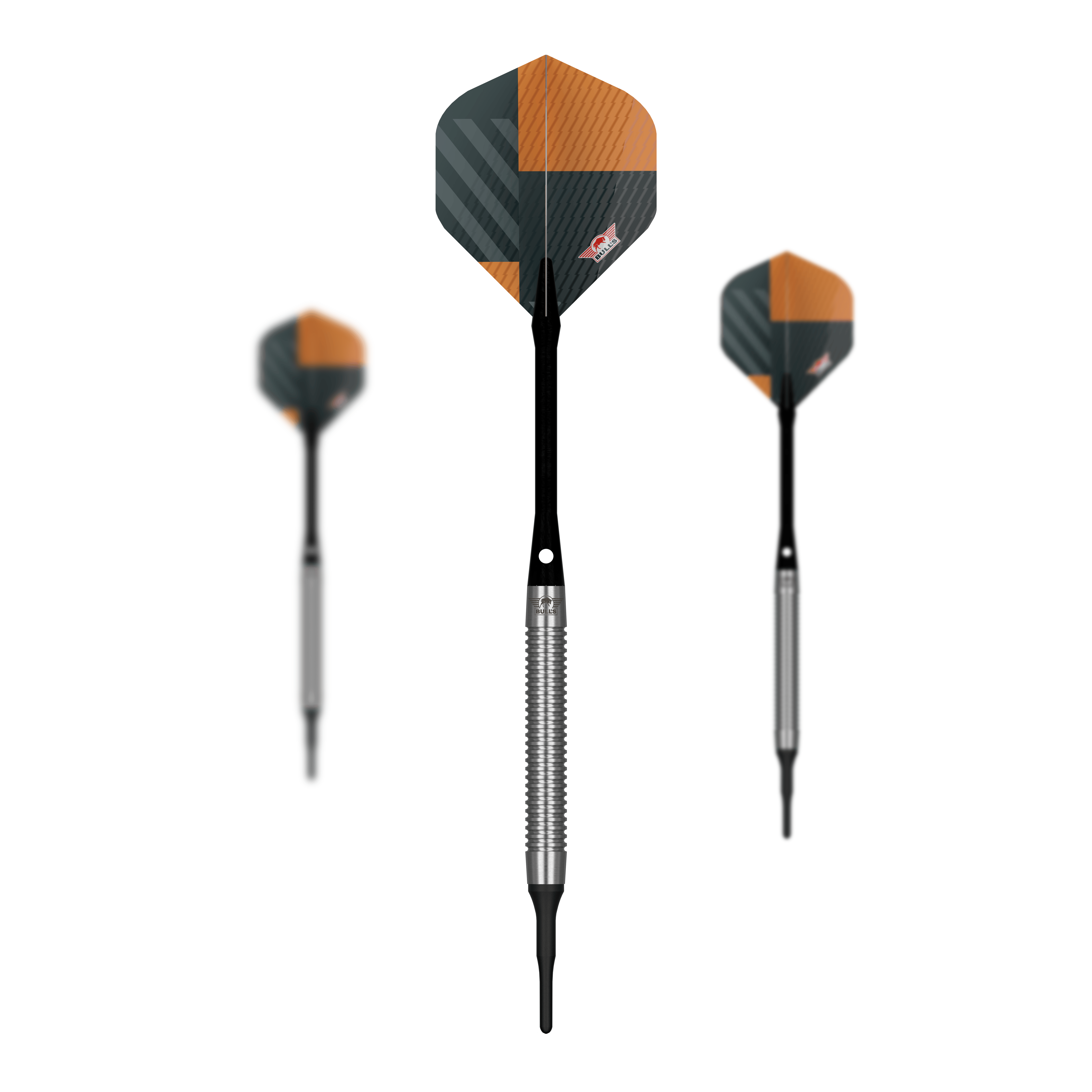 Bulls NL Volt Orange Soft Darts - 18g Zu sehen ist ein Set Bulls NL Volt Orange Softdarts - 18g. Mehrere Pfeile werden gemeinsam präsentiert.