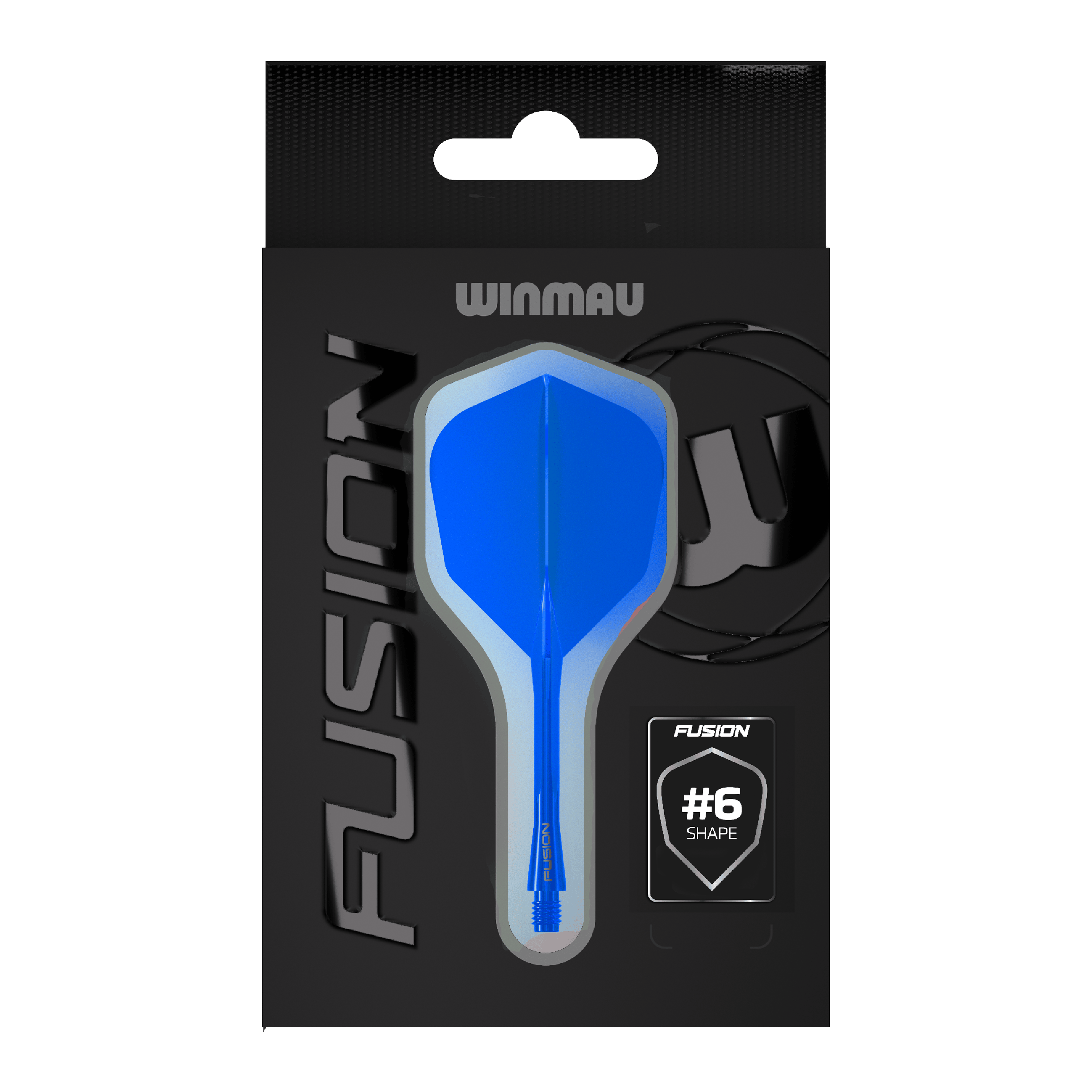 Winmau Fusion Flight Shaft System No6 Blue Auf dem Bild befindet sich das Winmau Fusion Flight-Shaft-System No6 in Blau. Dieses Accessoire wird für das Dartspiel verwendet.