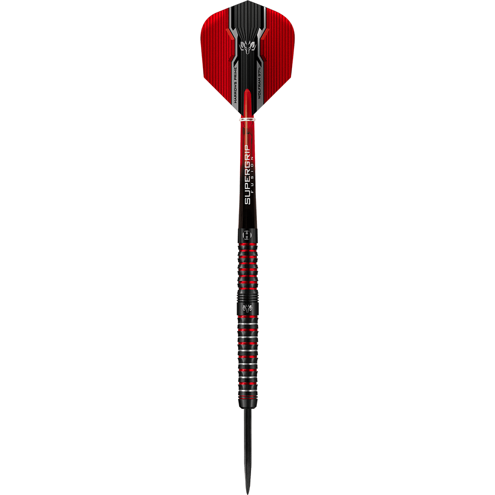 HA16990-Harrows-Wolfram-Infinity-97-Tungsten-Steeldarts-17sSHMEMOa9yP1 Das Bild zeigt einen Harrows Wolfram Infinity 97% Tungsten Steeldart. Der Dart ist schwarz mit roten Akzenten und hat ein modernes, sportliches Design.