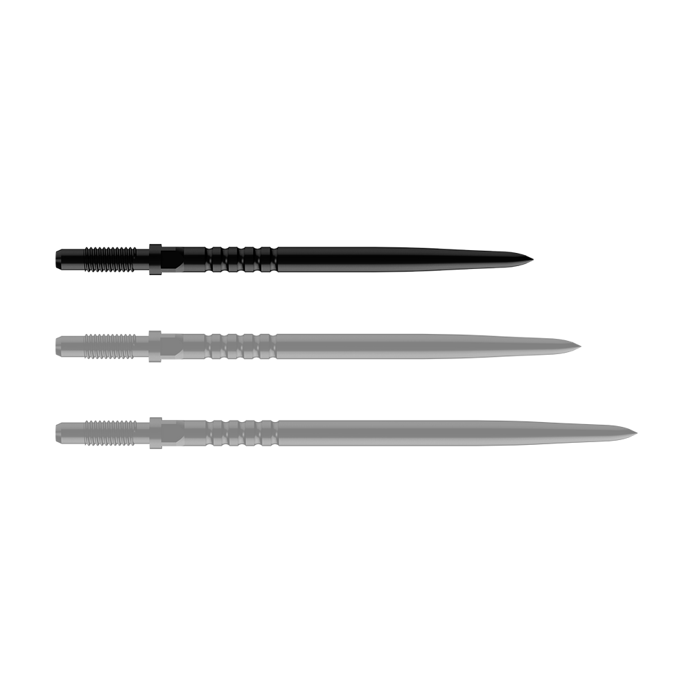 Bulls NL Convertible Point Dart Tips - Ringed Grip - Black Abgebildet ist ein Dartspitzen-Set. Es handelt sich um BullsNL Convertible Points mit Ringed Grip in Schwarz, 32mm.