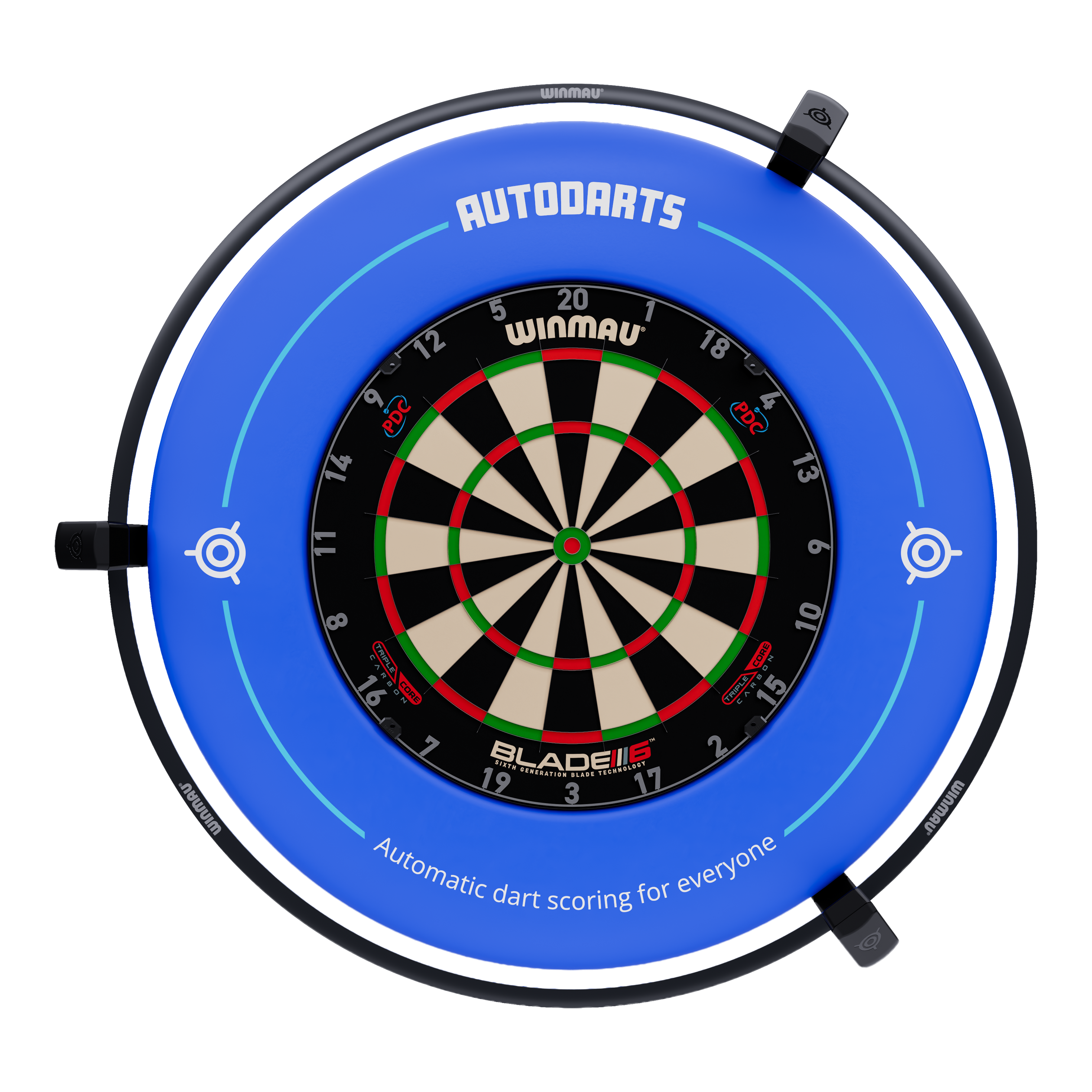 Dies ist das Autodarts Vantage Auto-Scoring-System. Das Bild zeigt das automatische Punktesystem für Darts in Nahaufnahme.