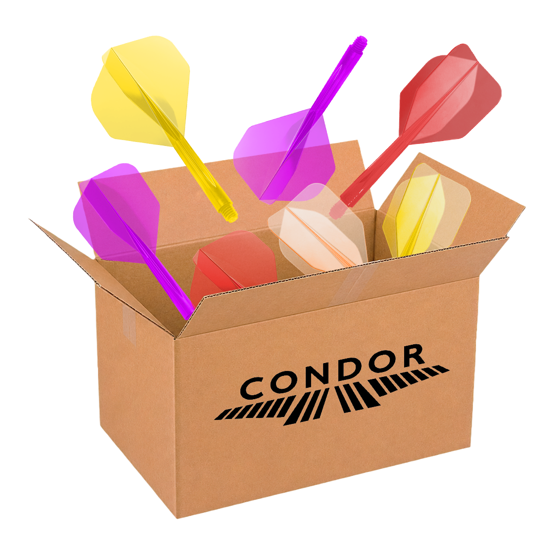 McDart Mystery Box - Condor Auf diesem Bild wird die McDart Mystery-Box - Condor präsentiert. Die Box ist für Dartspieler gedacht und enthält spezielle Artikel der Marke Condor.
