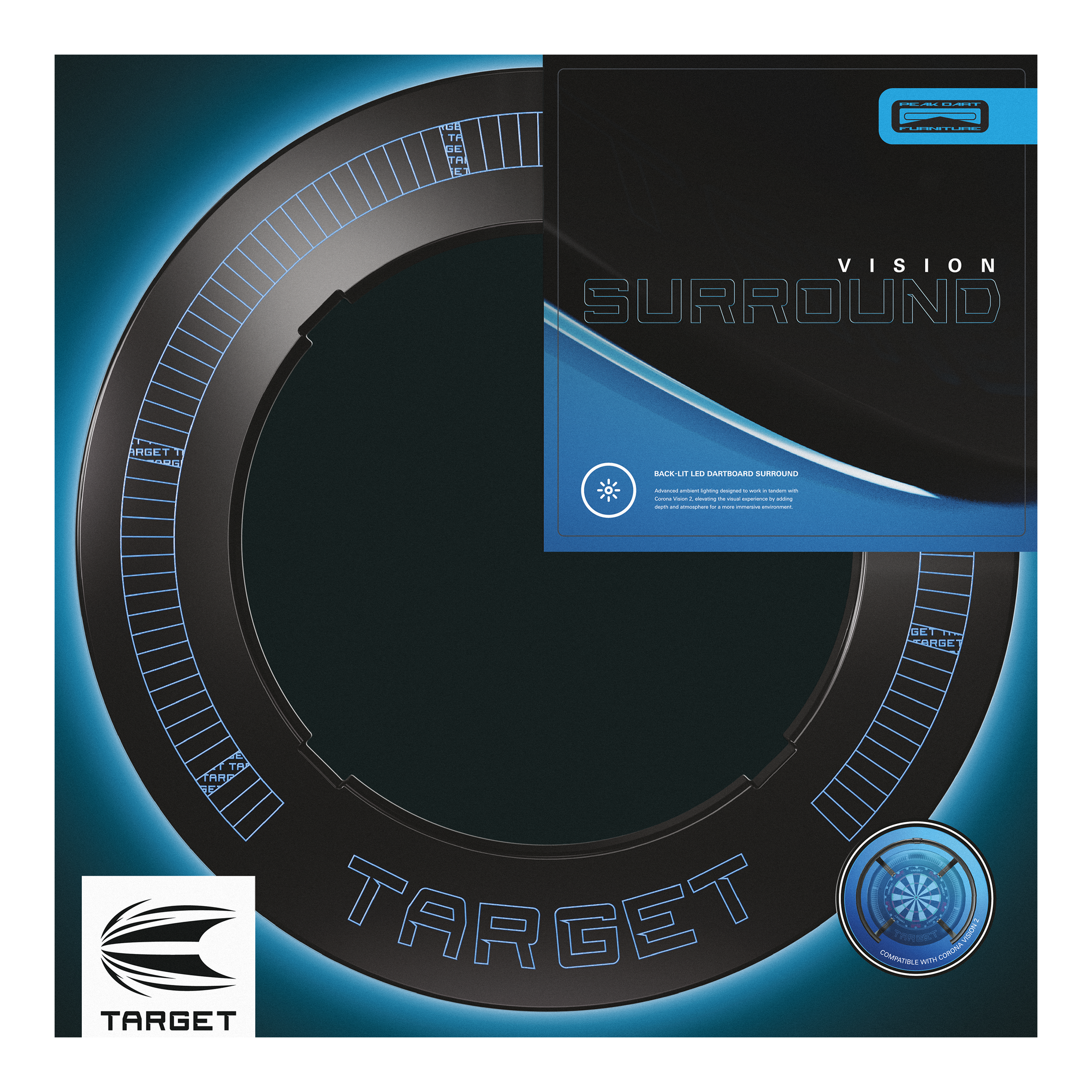 Target Corona Vision Notched Dartboard Surround with Lighting