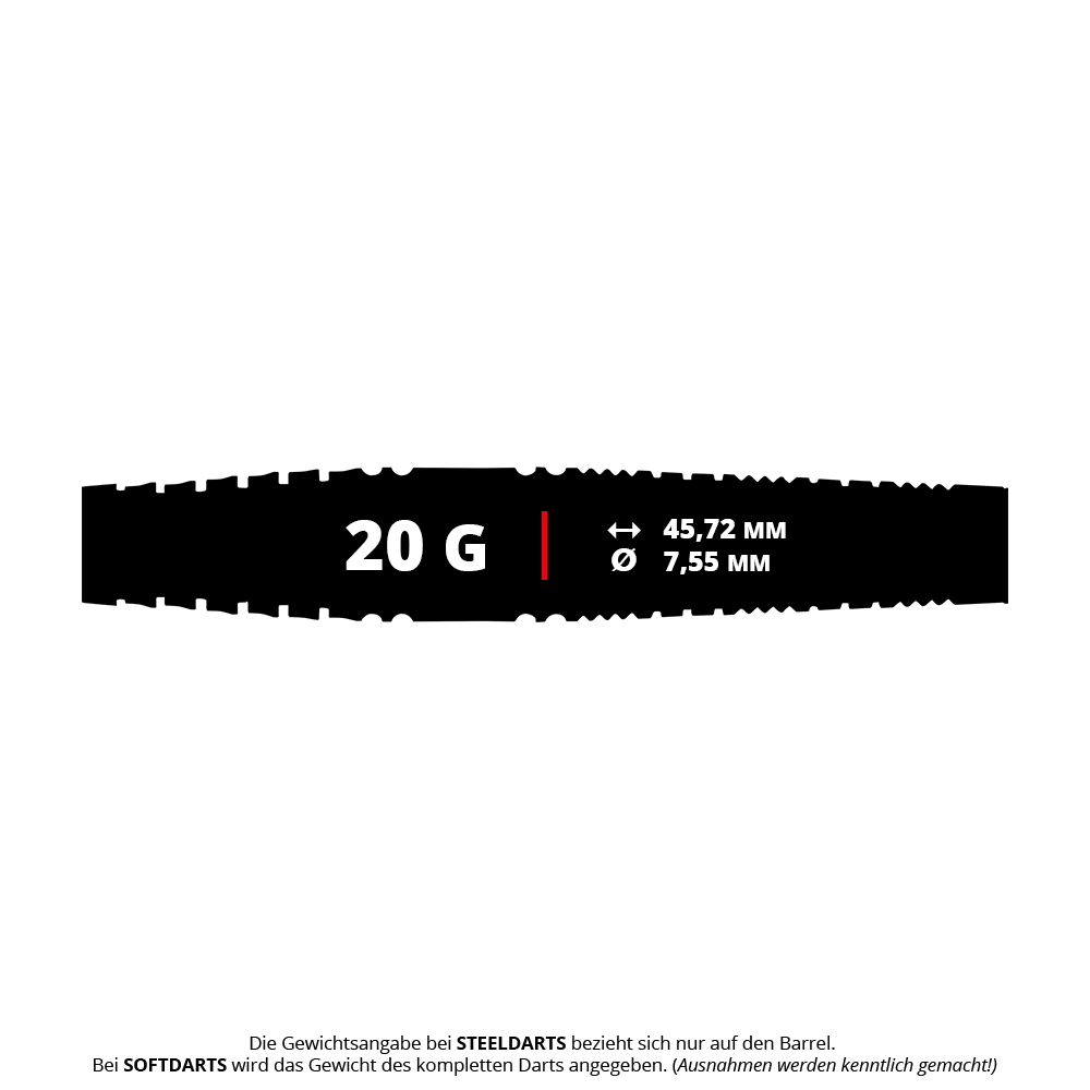 Red Dragon Recon Torpedo Soft Darts - 20g Auf dem Bild sind Red Dragon Recon Torpedo Softdarts mit einem Gewicht von 20g zu erkennen. Die Darts sind schlank und haben ein modernes Design.
