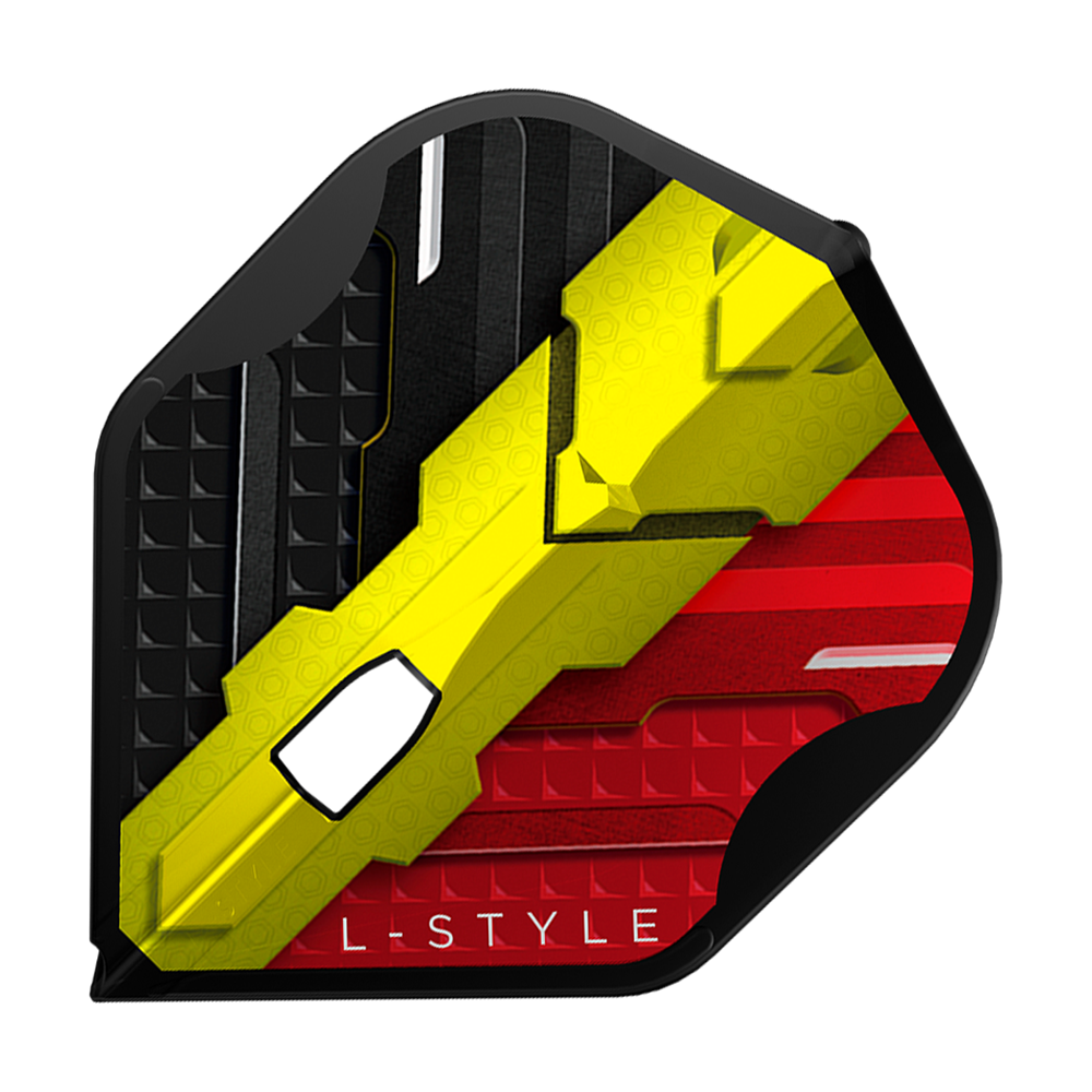L-Style V-Series V1 Type C Belgium Black L1PRO Flights Das Bild zeigt ein L-Style V-Series V1 Type C Belgium Black L1PRO Flight. Das Flight ist in den Farben Schwarz, Gelb und Rot gestaltet, ähnlich der belgischen Flagge.