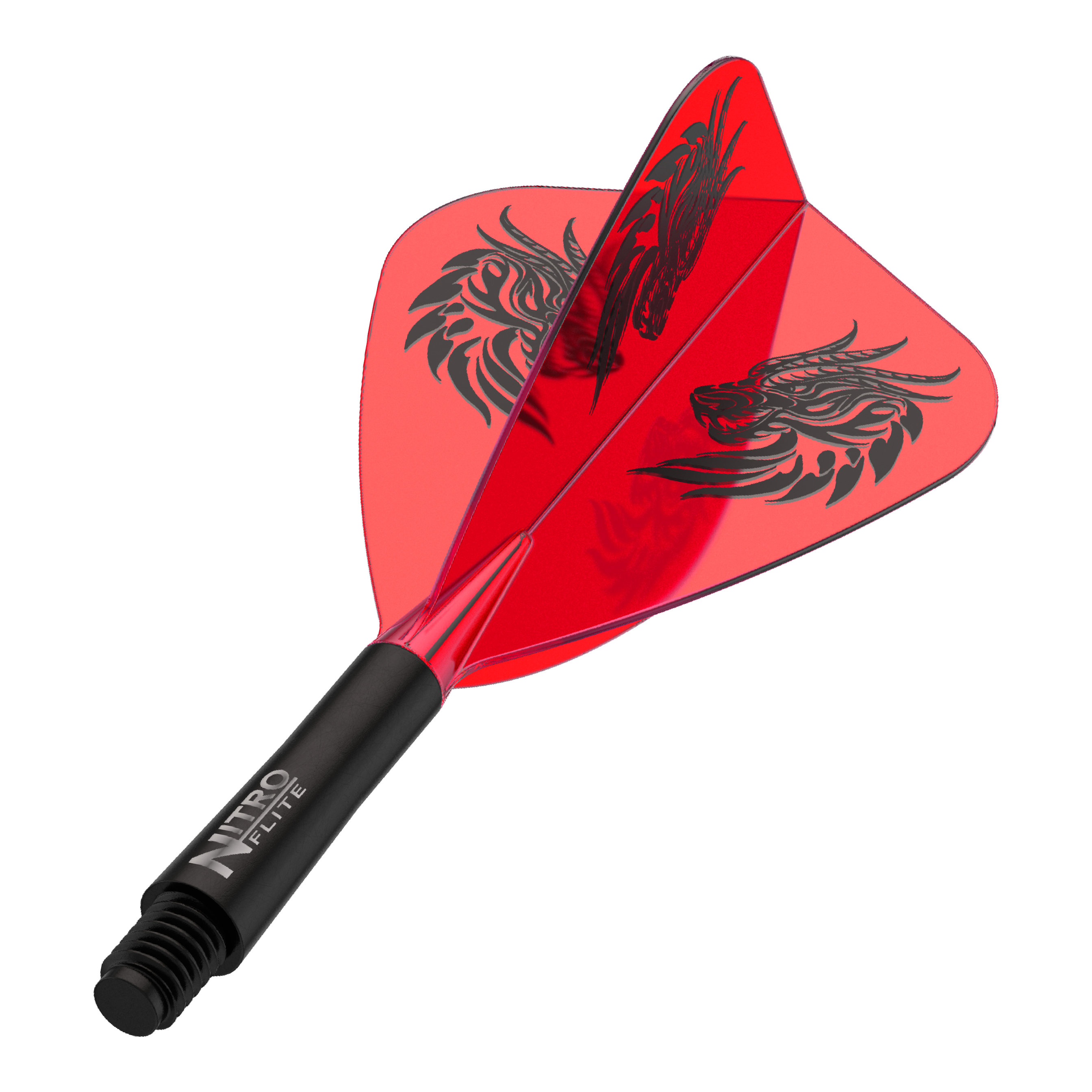 Red Dragon Nitro Flite - Jonny Clayton Kite Flights Dart-Flights zu sehen, vermutlich Jonny Clayton Kite Flights in kurzer Variante. Die Flights sind in dunklem Design gehalten.