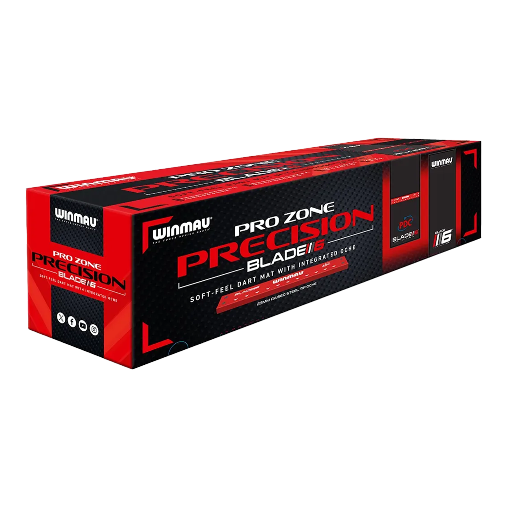Winmau Pro Zone Precision Blade 6 Soft Dart Mat Abgebildet ist die Winmau Pro Zone Precision Blade 6 Soft Dartmatte. Die Matte eignet sich ideal für Softdarts und präzises Spielen.