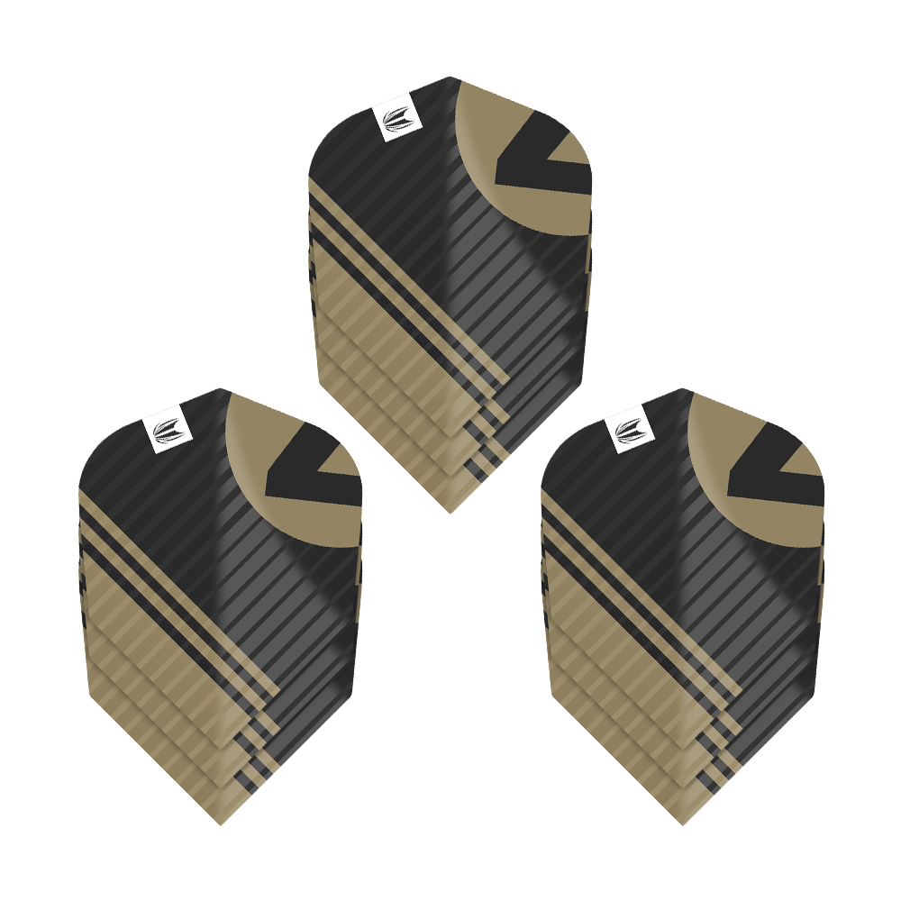 337220_Target_ProUltra_3Sets_Chicane_Black_No6_Flights_1aGUtIHAhBdRQO Das Bild zeigt drei Sätze Target Pro Ultra Chicane Black No6 Flights. Die Flights sind schwarz mit goldenen und schwarzen Mustern gestaltet.