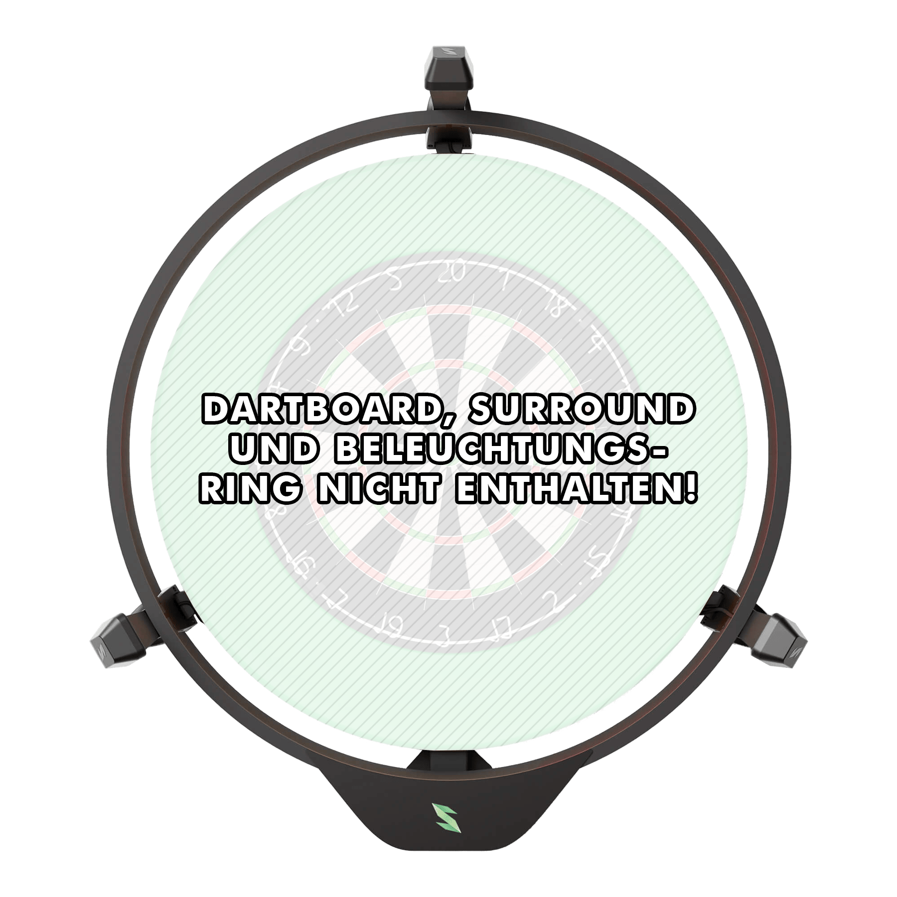 Scolia Home 2 Electronic Autoscoring System 2026 Das Bild zeigt das Produkt "Scolia Home 2 Electronic Score System", das an einem Dartboard angebracht ist. Auf dem Bild steht geschrieben, dass Dartboard, Surround und Beleuchtungsring nicht enthalten sind.