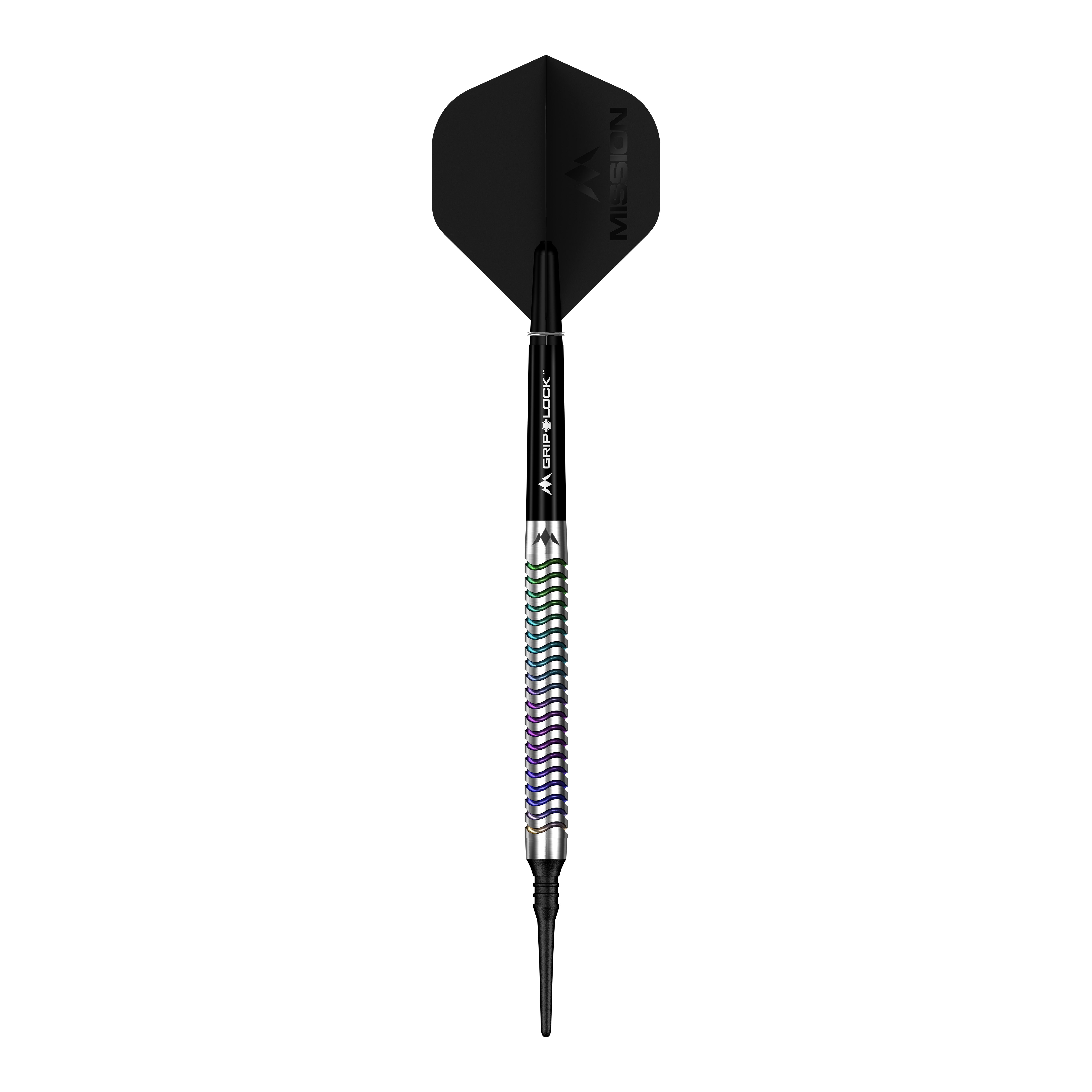 Mission Mirage soft darts - 20g Hier ist ein Mission Mirage Softdarts - 20g abgebildet. Das Bild hebt die Details des Softdarts hervor.