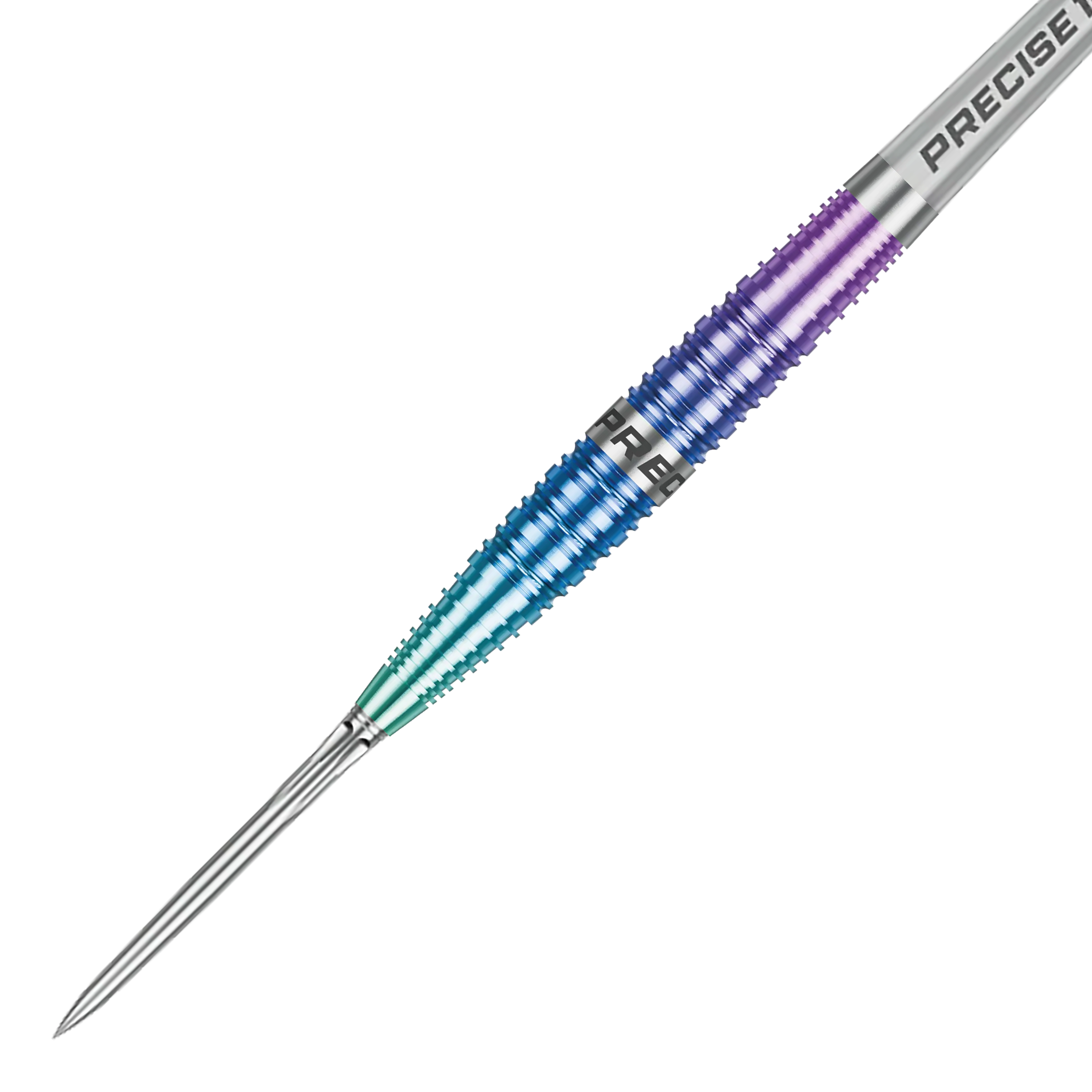 Das Bild zeigt einen weiteren Blick auf die Precise 180 Northern Lights Steeldarts. Die Farben und die Form der Darts sind deutlich erkennbar.