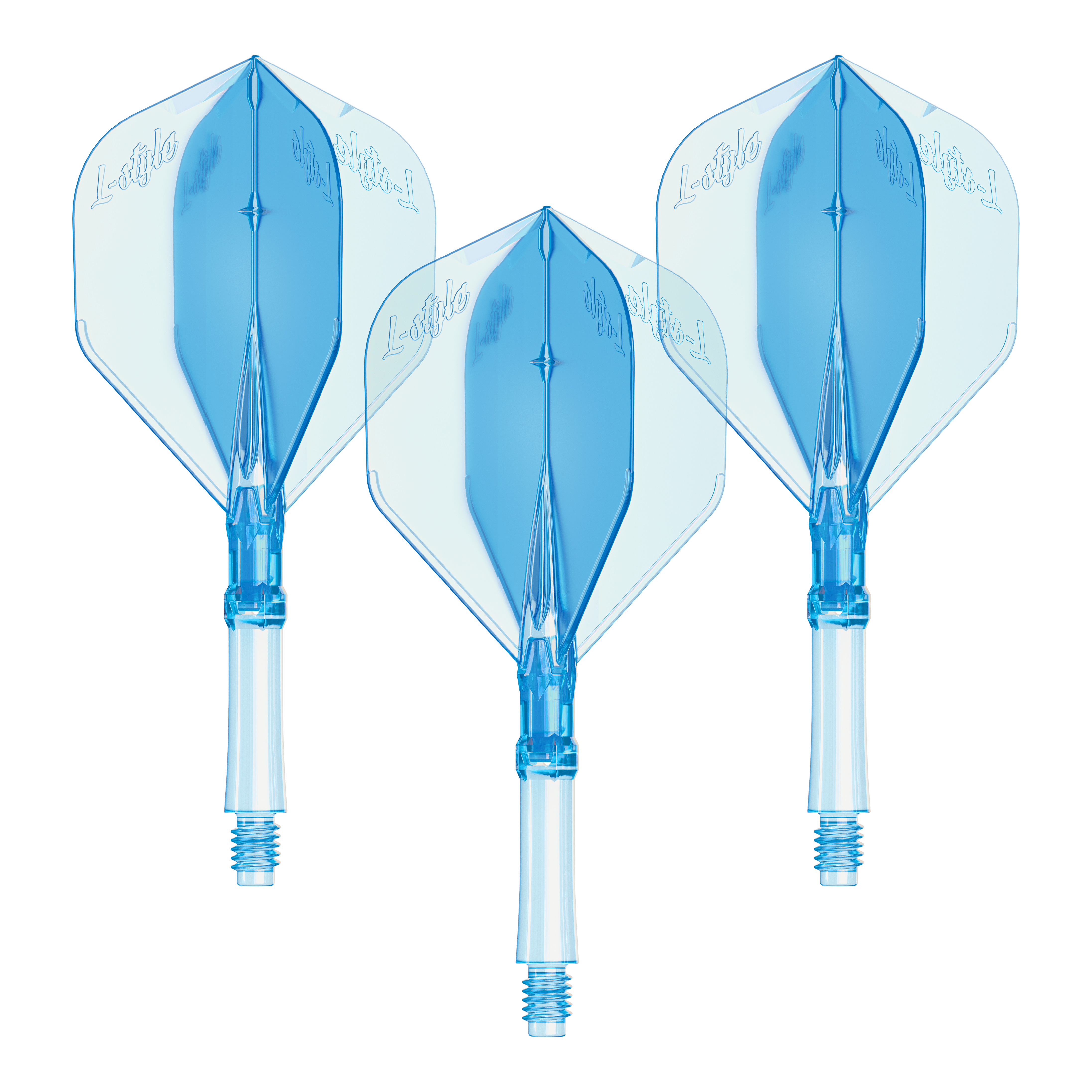 L-Style L-Sytem Flights - Clear Blue Das Bild zeigt ein Set L-Style L-System Flights in klarblau, mittlere Größe 260. Es handelt sich um Zubehör für Dartpfeile.