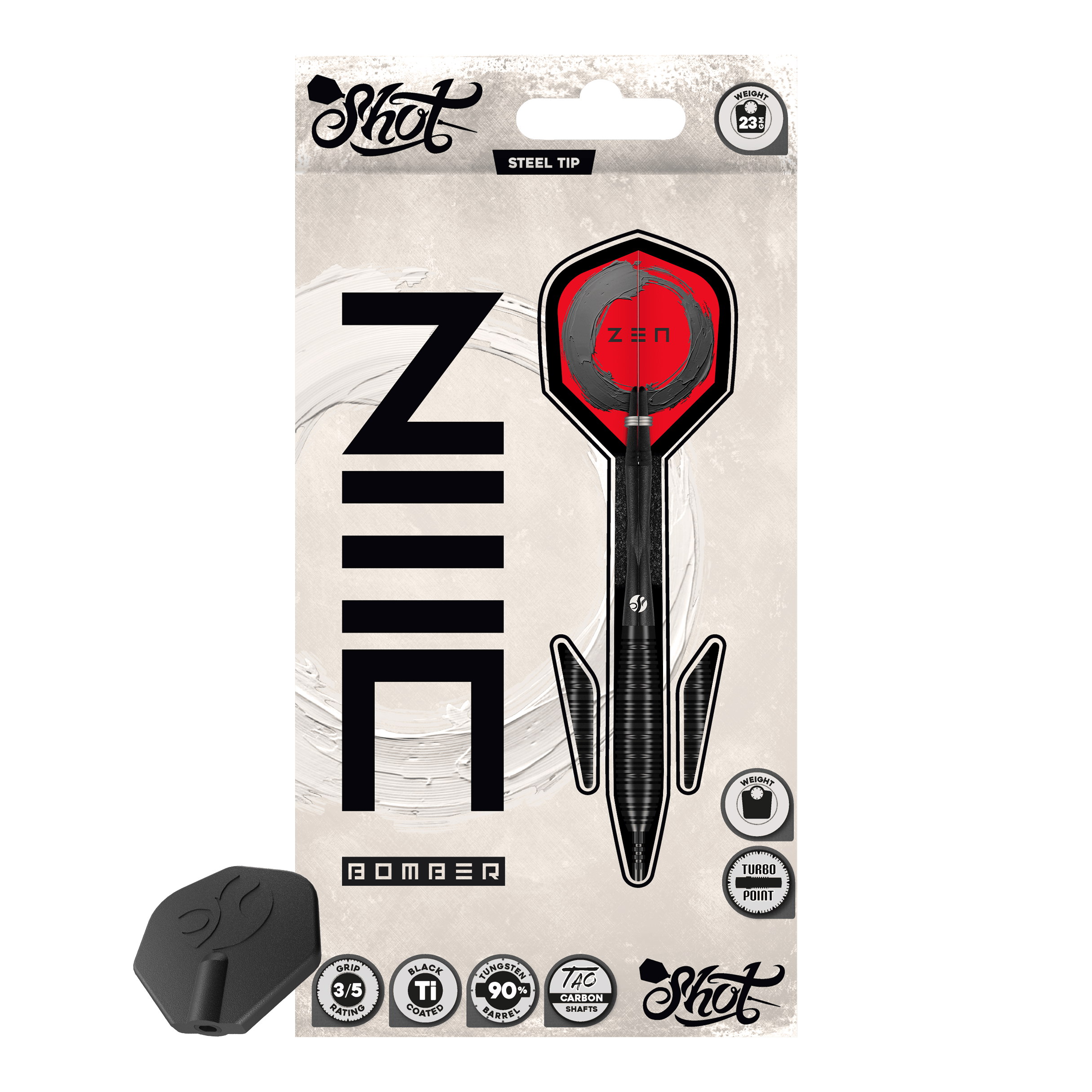 Shot ZEN Bomber Turbo Point steel darts Abgebildet ist das Produkt Shot ZEN Bomber Turbo Point Steeldarts. Dieser Dartpfeil wird für das Steeldartspiel verwendet.