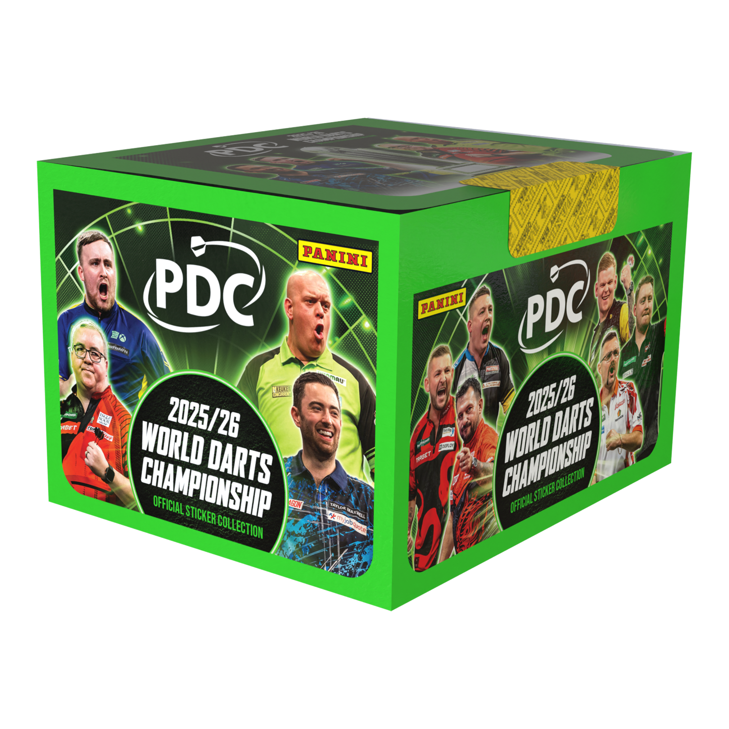 Dies ist die Panini PDC World Darts Championship 2025/26 Stickerbox mit 65 Tüten. Die Box ist für das Sammeln von Stickern zur Darts-Weltmeisterschaft geeignet.