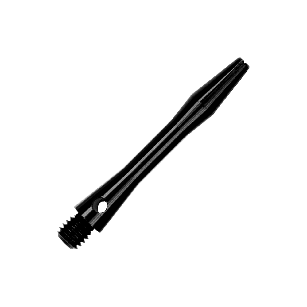 502_Aluminium_Shafts_Schwarz_35mm_2IPcSPObrJxRuE Das Bild zeigt einen schwarzen Aluminiumschaft. Er hat ein glänzendes Finish und ist mit einem Gewinde an einem Ende versehen.