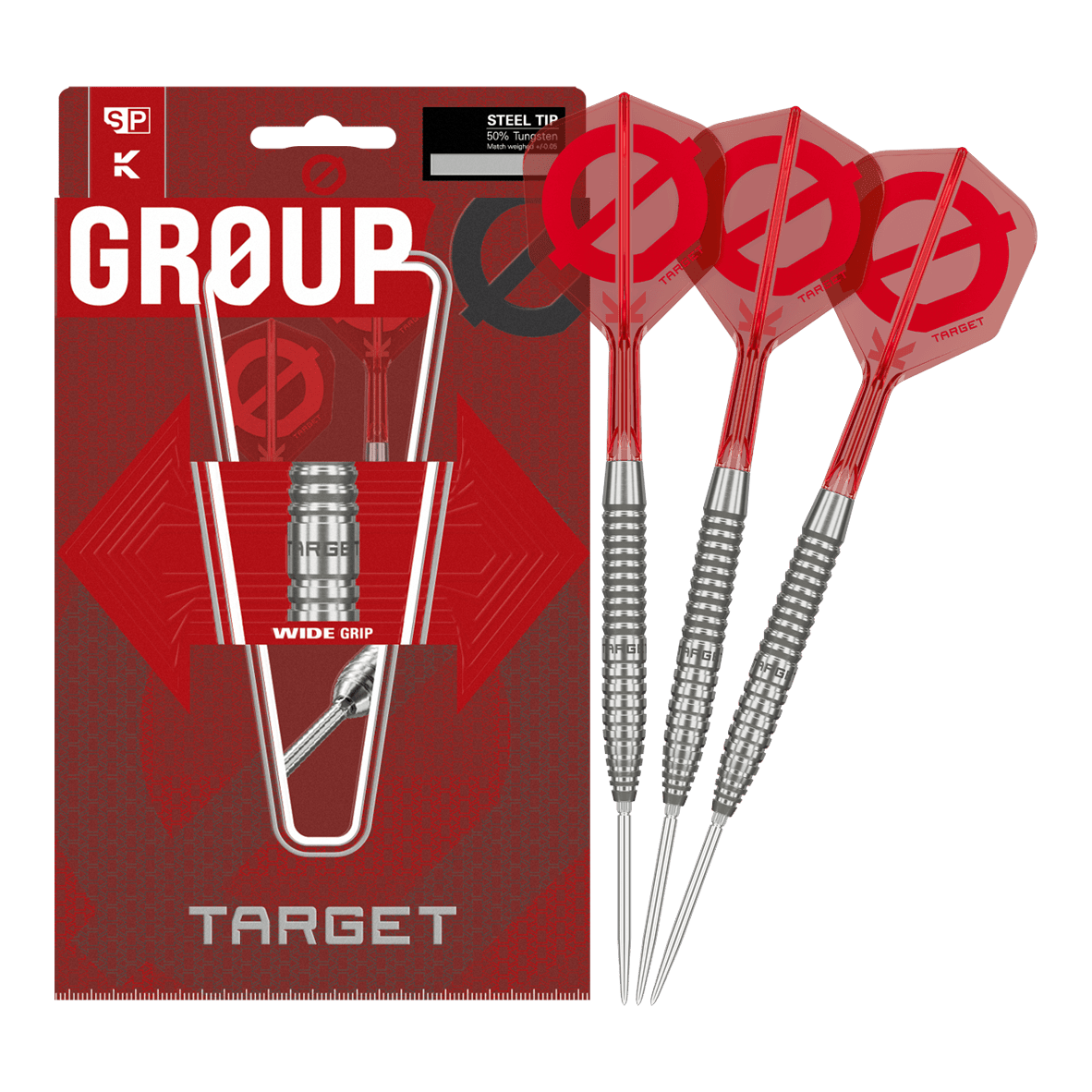 Target Group O 02 Swiss Points Steel Darts Das Bild zeigt die Target Group O 02 Swiss Points Steeldarts. Das Set ist in voller Länge abgebildet.