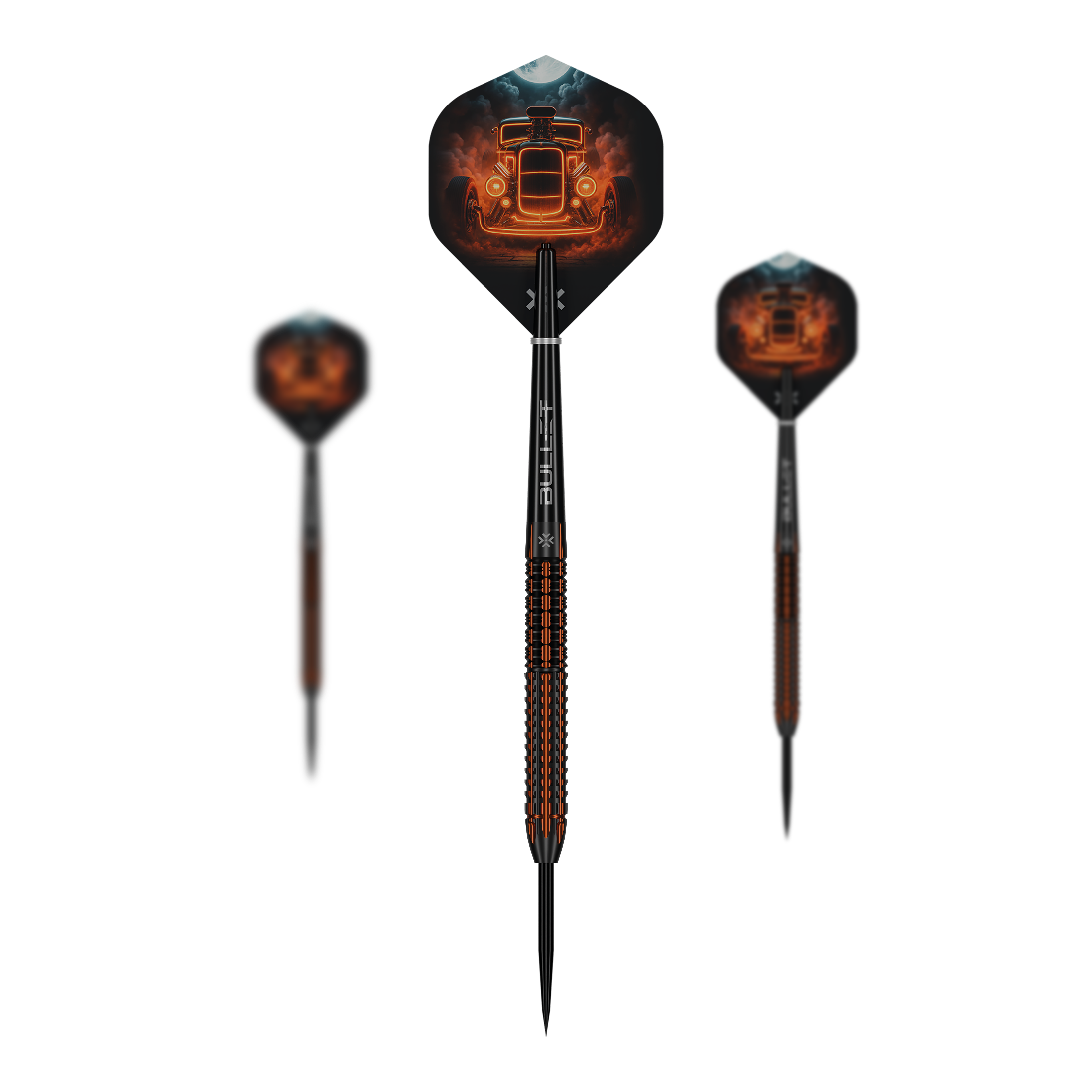 Auf dem Bild sind Bullet Hotrod Steeldarts zu sehen. Die Steeldarts wurden für Präzision und Leistung im Dartspiel entwickelt.