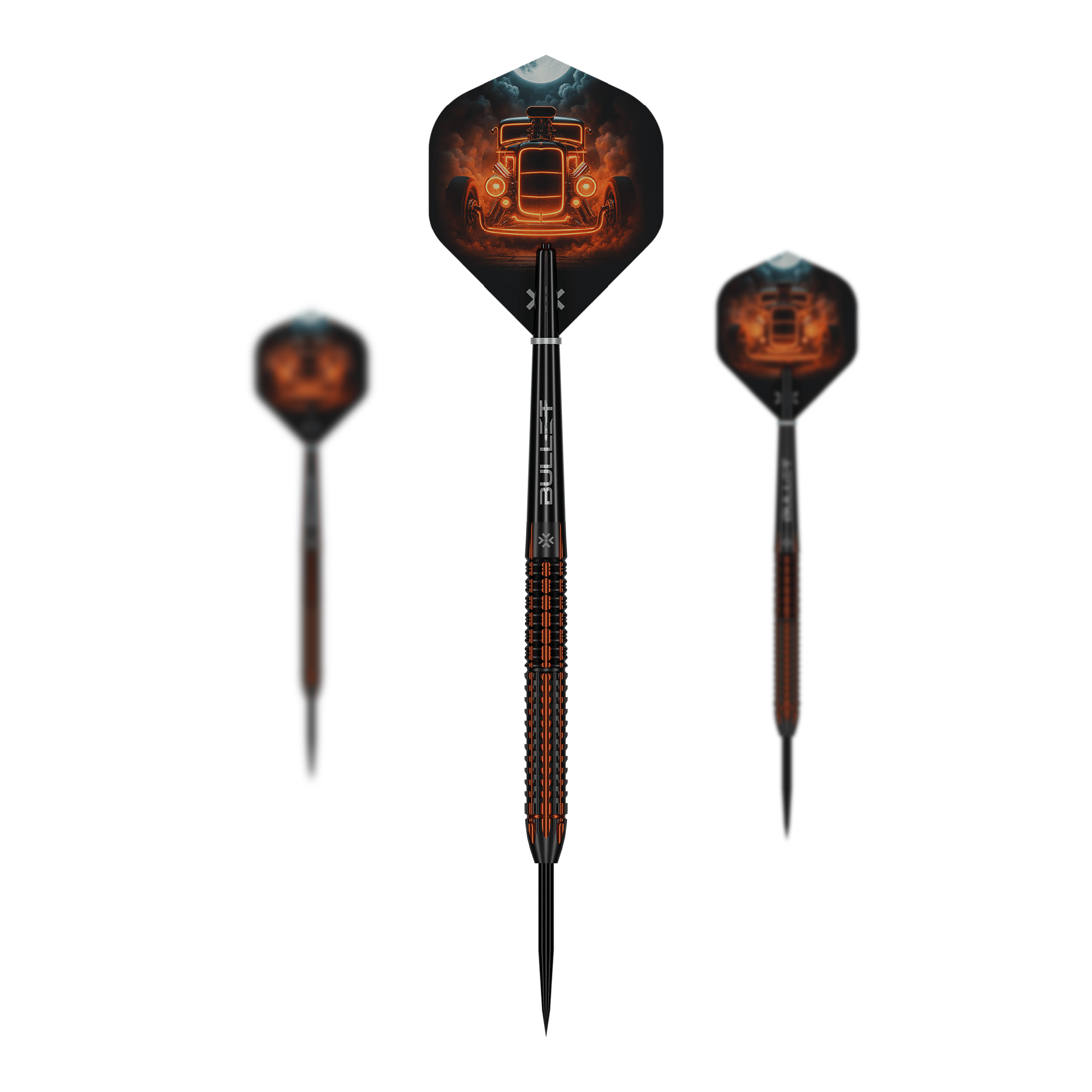 Bullet Hotrod Steel Darts Auf dem Bild sind Bullet Hotrod Steeldarts zu sehen. Die Steeldarts wurden für Präzision und Leistung im Dartspiel entwickelt.