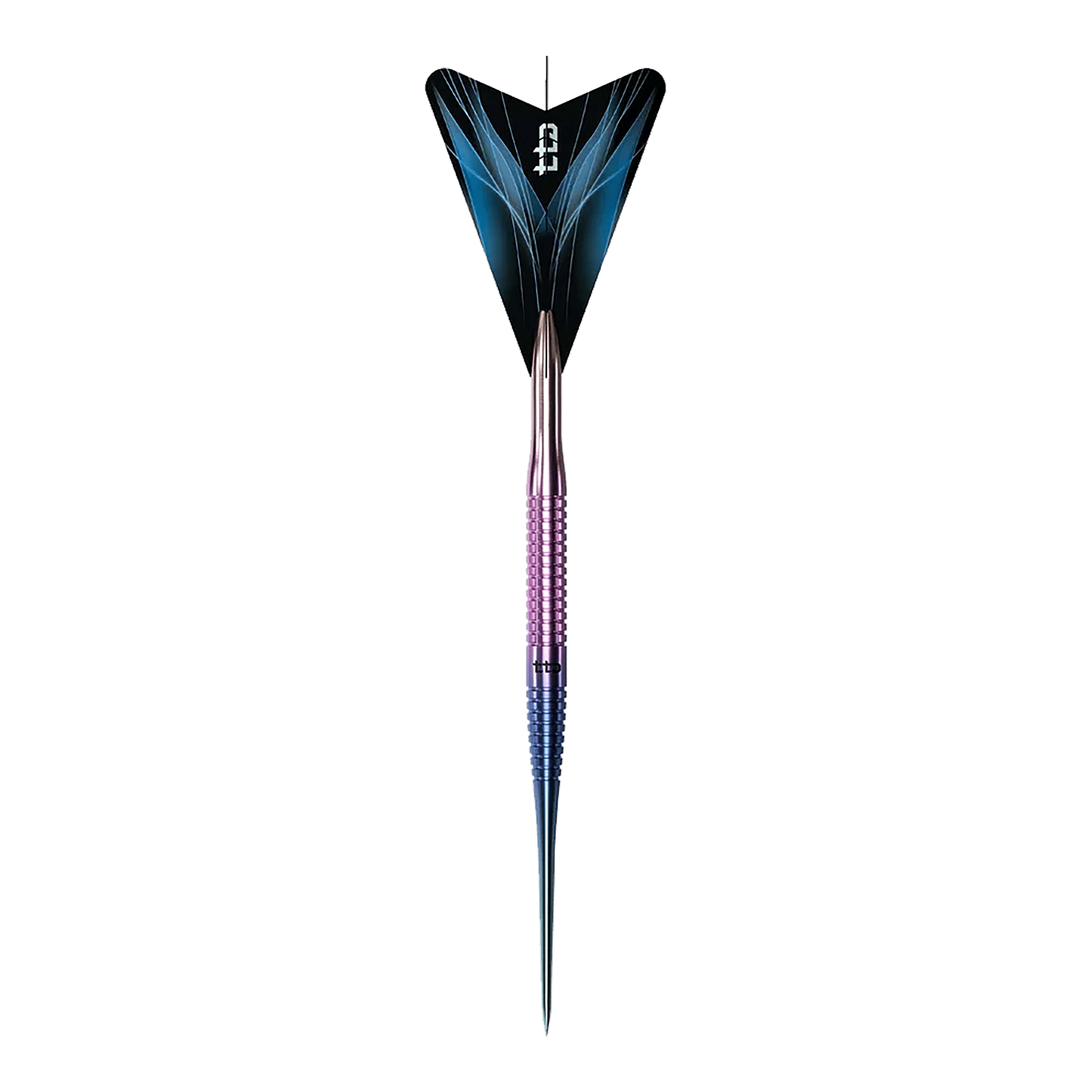 Caliburn TTD Complete Titanium T3 Rainbow Steeldarts - 7g. Abgebildet ist ein bunter Steeldartpfeil aus Titan, der speziell für Dartspieler entwickelt wurde.