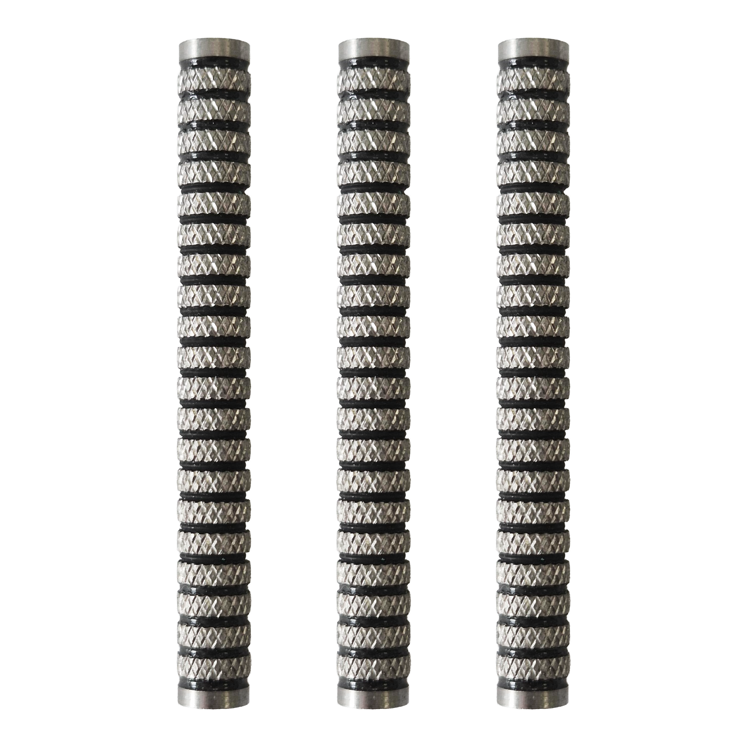 McDart Black Ring Knurled Softdart Barrels - 18g Das Bild zeigt die McDart Black Ring Knurled Softdart Barrels mit einem Gewicht von 18g. Die Barrels sind speziell für Softdarts und zeichnen sich durch eine gerändelte Oberfläche aus.