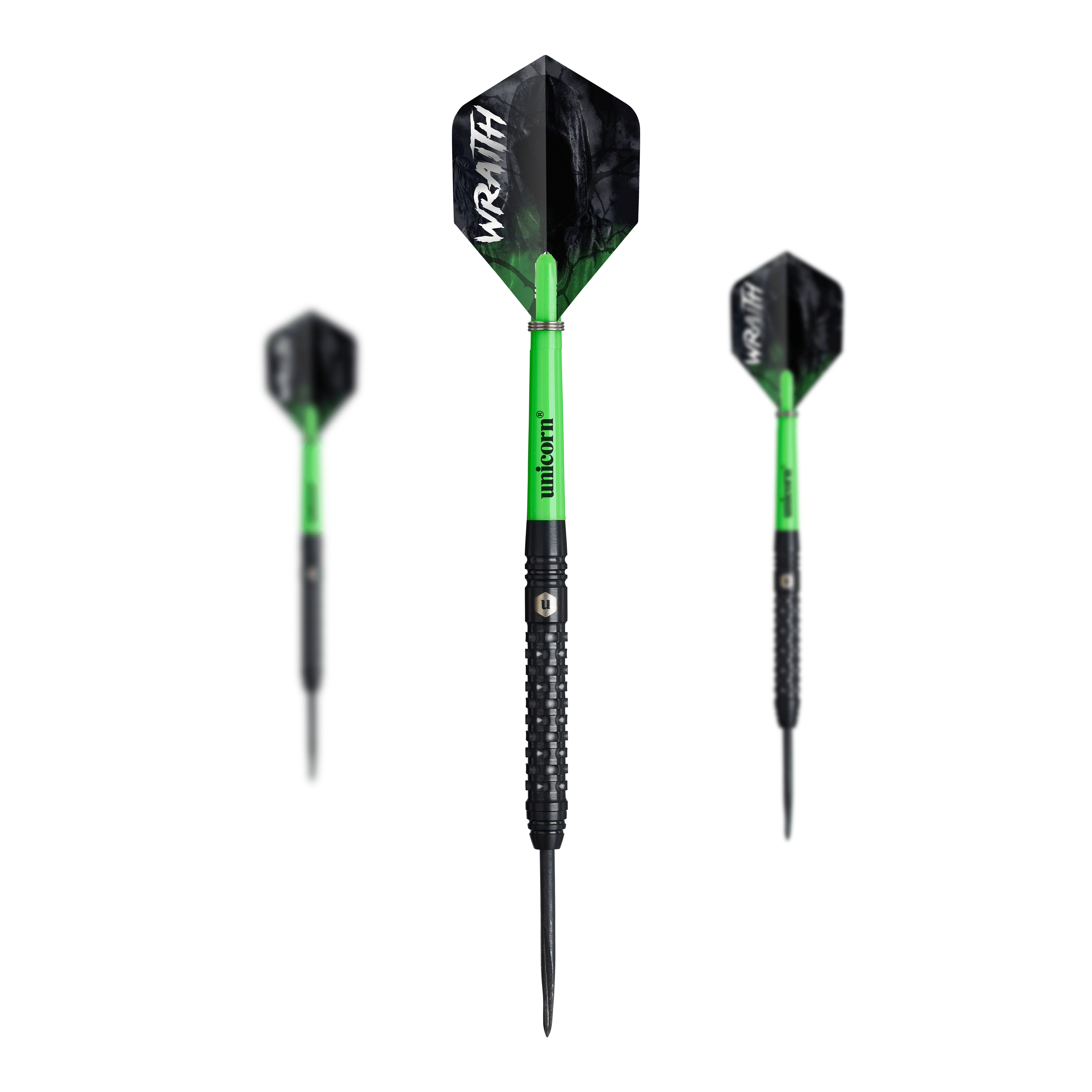 Unicorn Wraith steel darts Das Set Unicorn Wraith Steeldarts ist zusammen abgebildet. Das Produkt wirkt hochwertig.