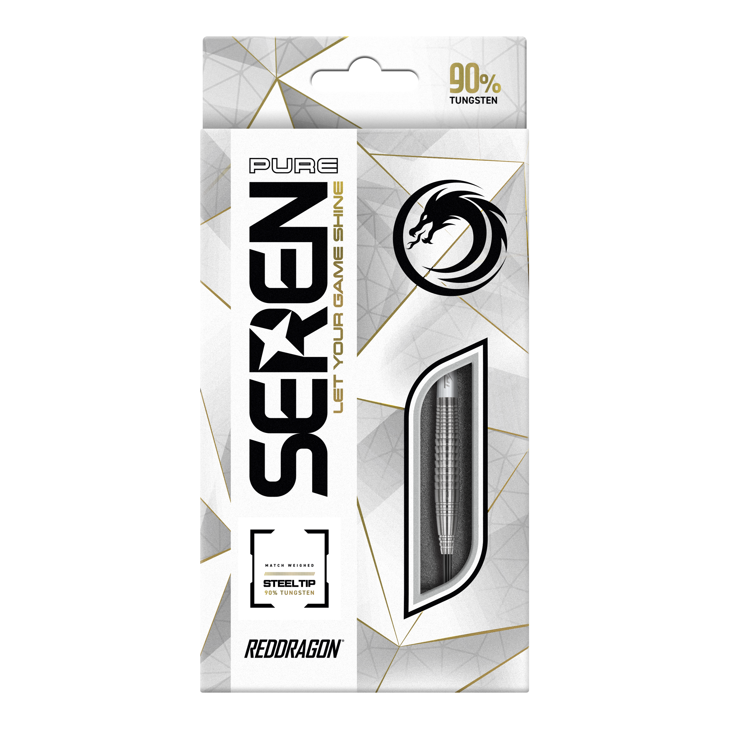 Red Dragon Seren 4 Pure Steeldarts Die Verpackung zeigt die „Red Dragon Seren 4 Pure Steeldarts“. Die Darts bestehen zu 90 % aus Tungsten und haben eine Stahlspitze.