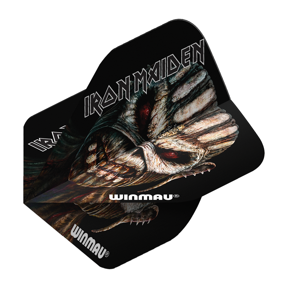 6905-239_Winmau_Iron_Maiden_Book_Of_Souls_Standard_Flights_2Cud9AyLj09LPO Das Bild zeigt die Winmau Iron Maiden Book Of Souls Standard Flights. Auf den Flights ist ein düsteres Motiv aus dem "Book Of Souls"-Album von Iron Maiden abgebildet.