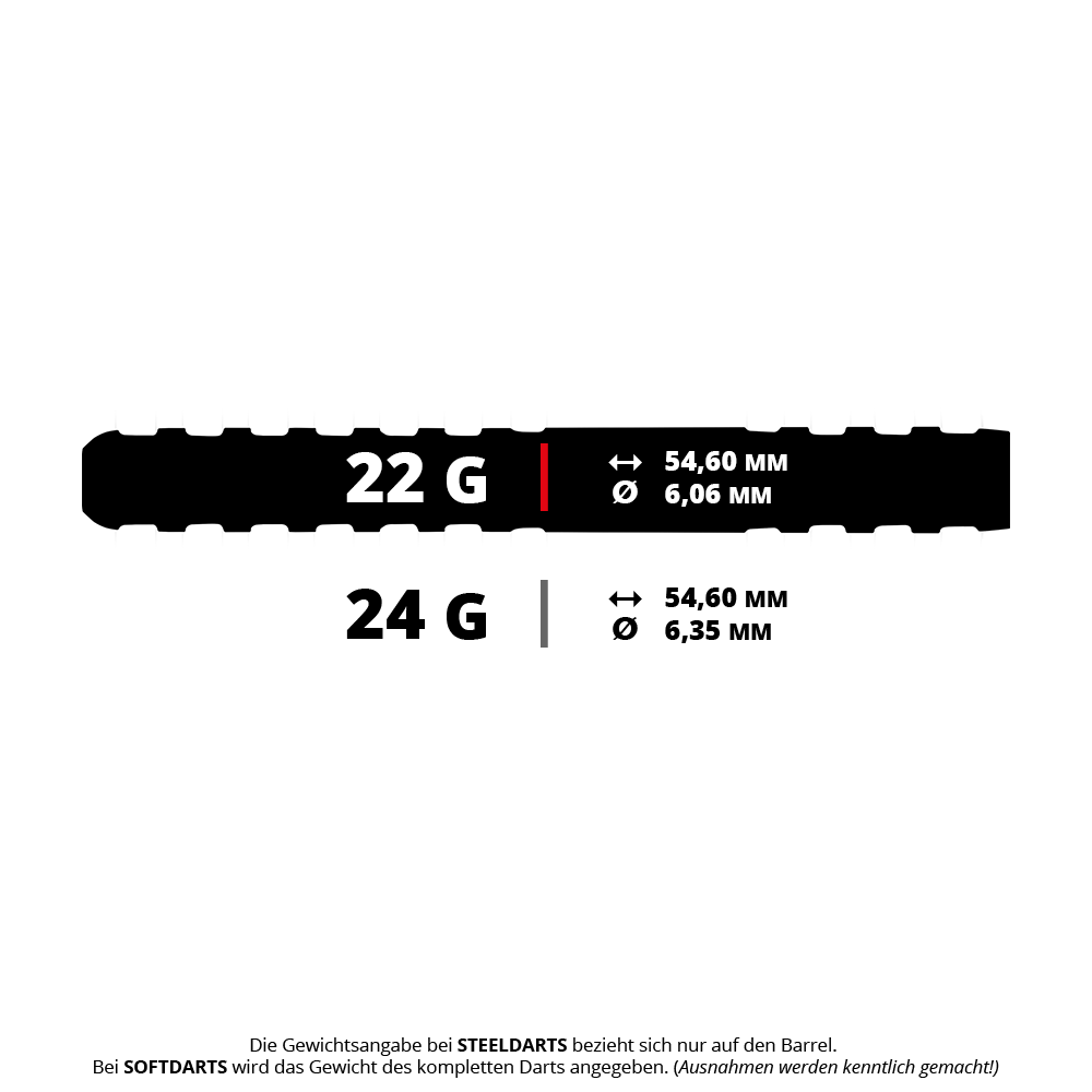Zu sehen ist ein Steeldart aus der Winmau Alex Spellmann Serie, Gewicht 22 Gramm. Der Pfeil wird vor neutralem Hintergrund dargestellt.