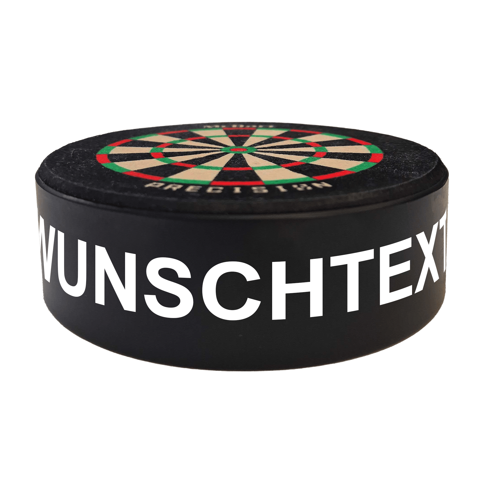 McDart Precision Mini Dartboard with custom text Dieses Bild zeigt ein Produktbild mit dem Dateinamen 765_McDart_Mini_Precision_Dartboard_Darthalter_2_Arial. Das genaue Produkt ist nicht angegeben.