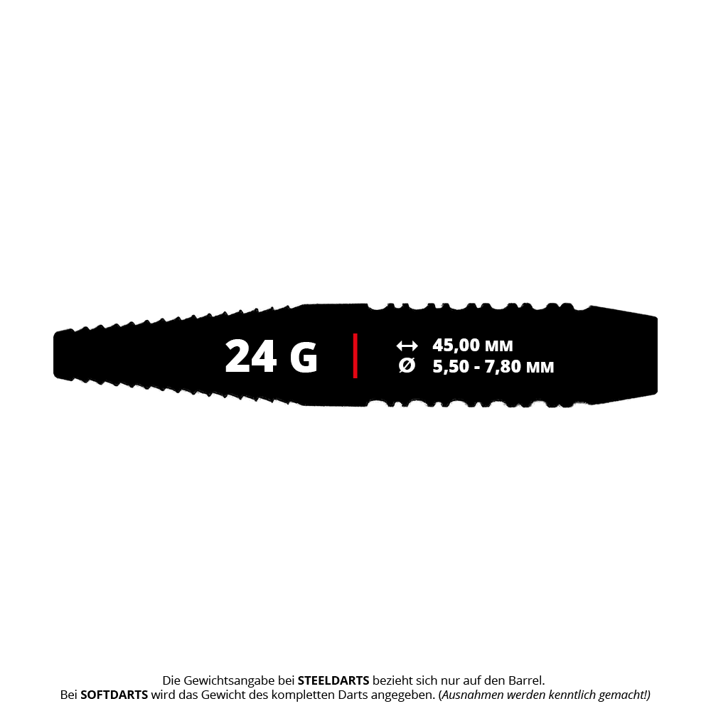 McDart Black Ring Shark steel dart barrels - 24g Gezeigt werden McDart Black Ring Shark Steeldart-Barrels, 24g schwer. Die Barrels haben eine spezielle Shark-Riffelung für mehr Grip.