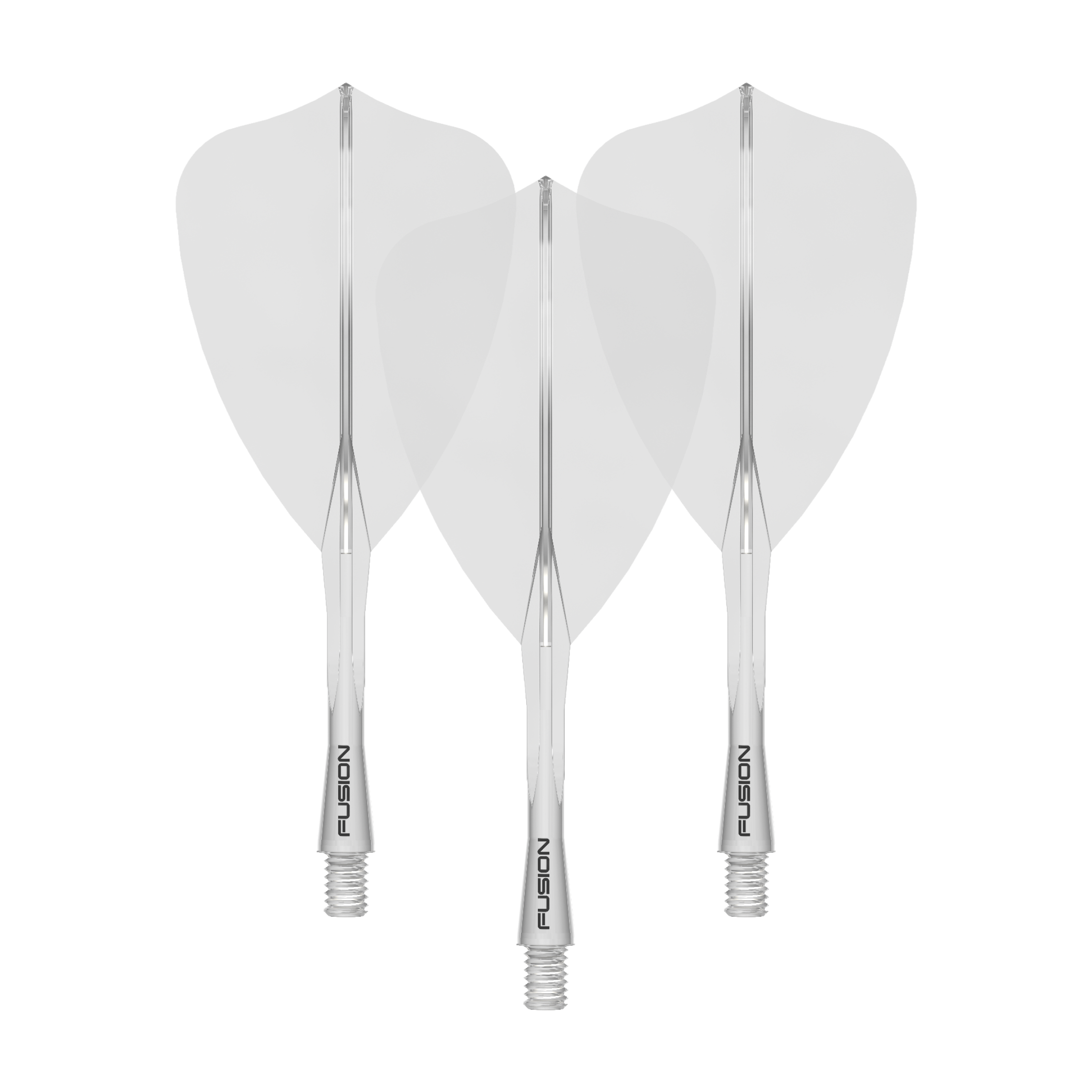Ein Bild zeigt einen Flight Shaft, vermutlich für Darts. Das Produkt wird durch den Dateinamen als 'Winmau Fusion Flight Shaft System Arrow Clear 28mm 1Set' beschrieben.