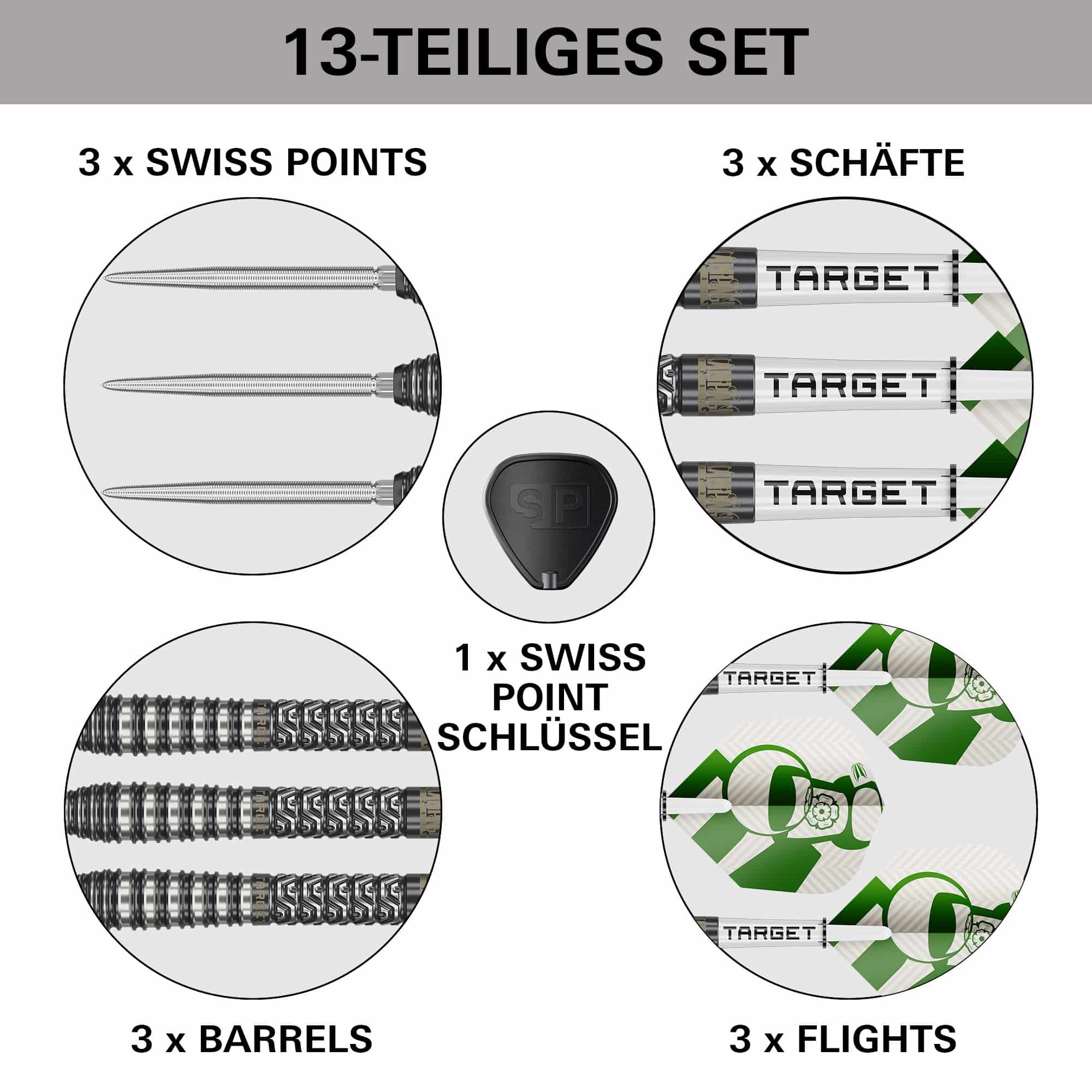 Target Charlie Manby Swiss Points steel darts Das Bild zeigt die Target Charlie Manby Swiss Points Steeldarts. Sie eignen sich für professionelle Dartspieler.