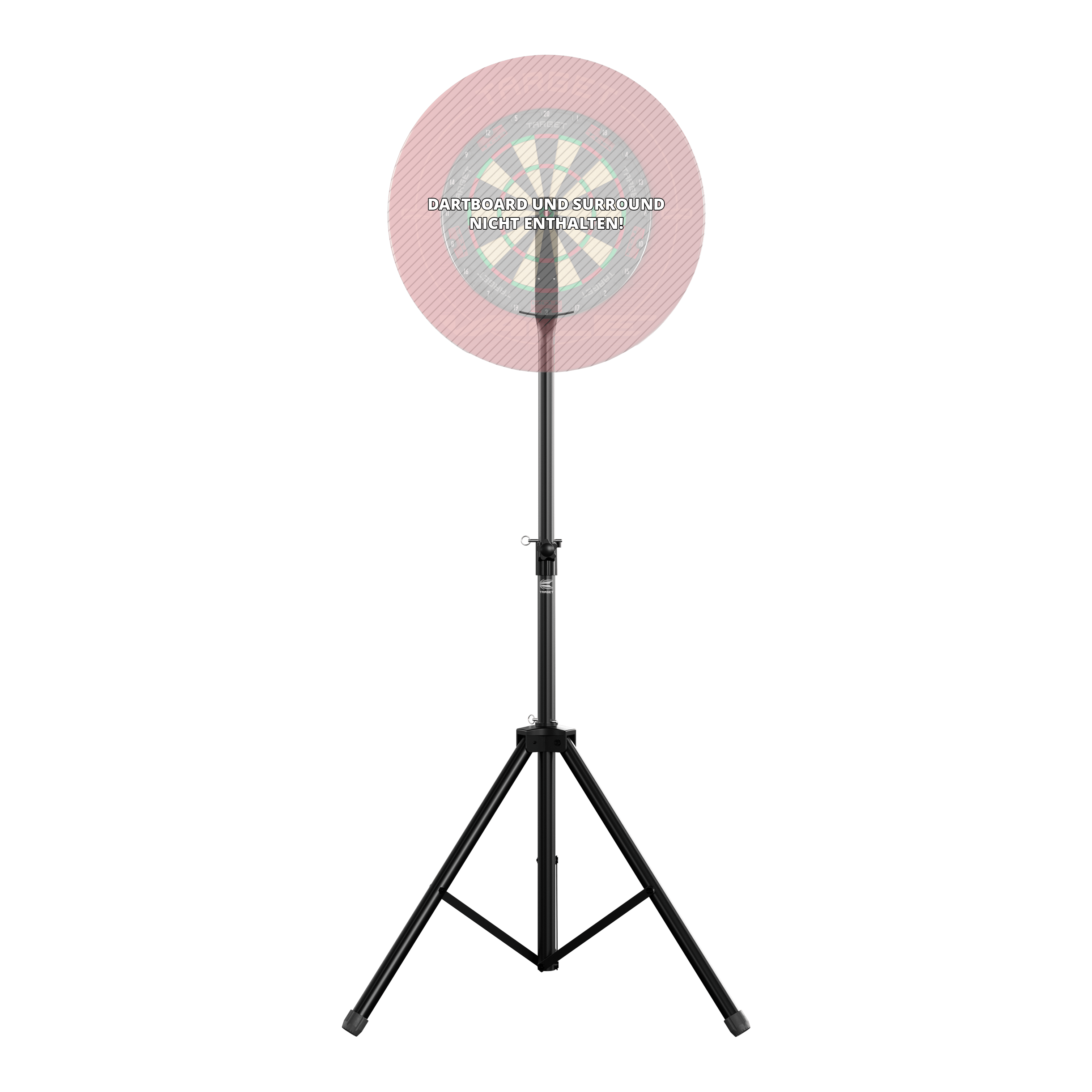Das Bild zeigt einen Target Dartboard Stand mit einem stabilen, dreibeinigen Stativ. Die Dartscheibe und der Surround sind nicht enthalten.