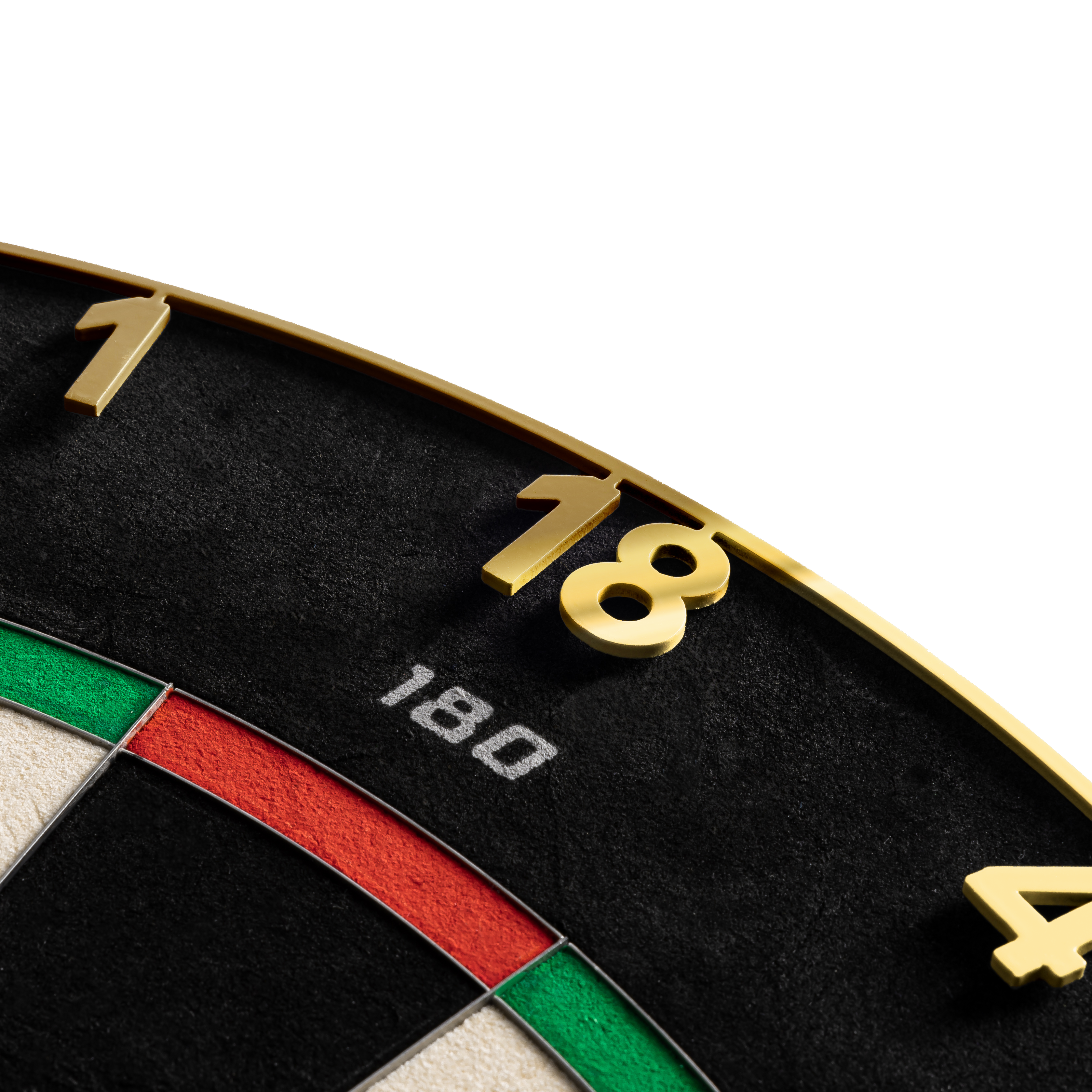 Precise 180 Endorphine Steel Dartboard with Numbered Ring - Gold Hier sieht man das Precise 180 Endorphine Steeldartboard mit Nummernring in Gold. Die goldene Dartscheibe ist für präzises Spielen konzipiert.