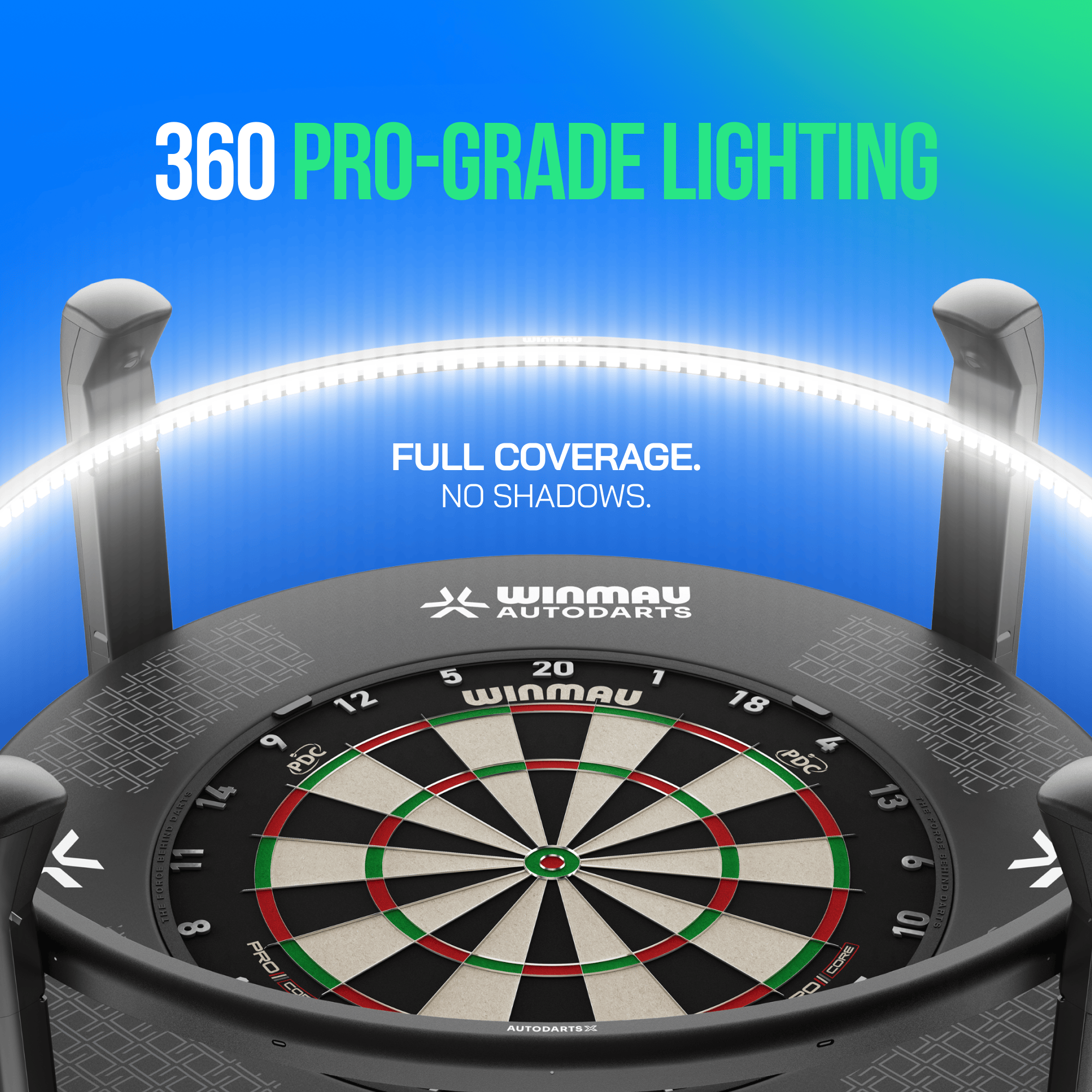 Winmau Autodarts X autoscoring system Zu sehen ist das Winmau Autodarts X Autoscoring-System. Es dient der automatischen Auswertung beim Darts-Spiel.