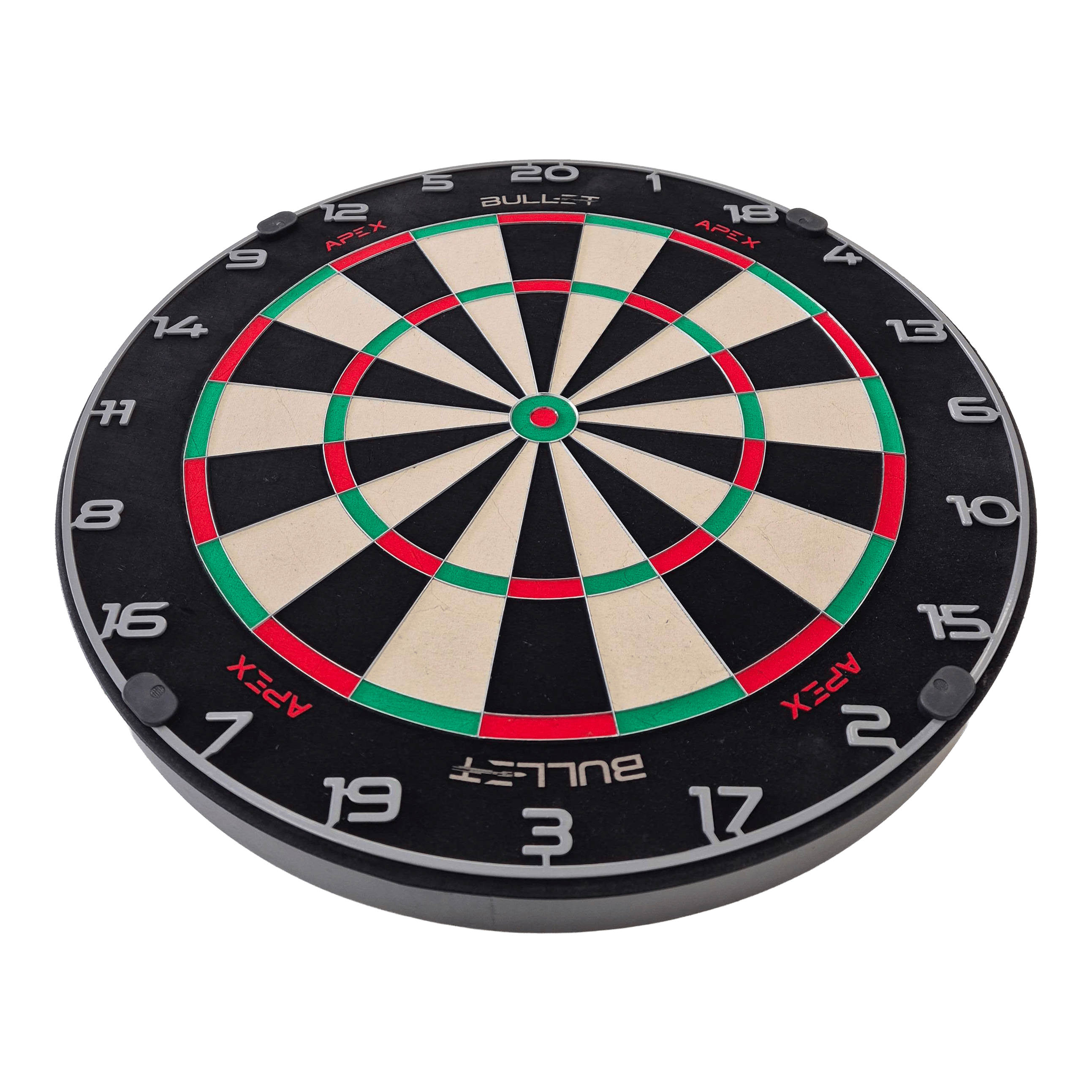 Bullet Apex Steeldartboard hängt an der Wand. Es ist eine Zielscheibe für Steeldarts.