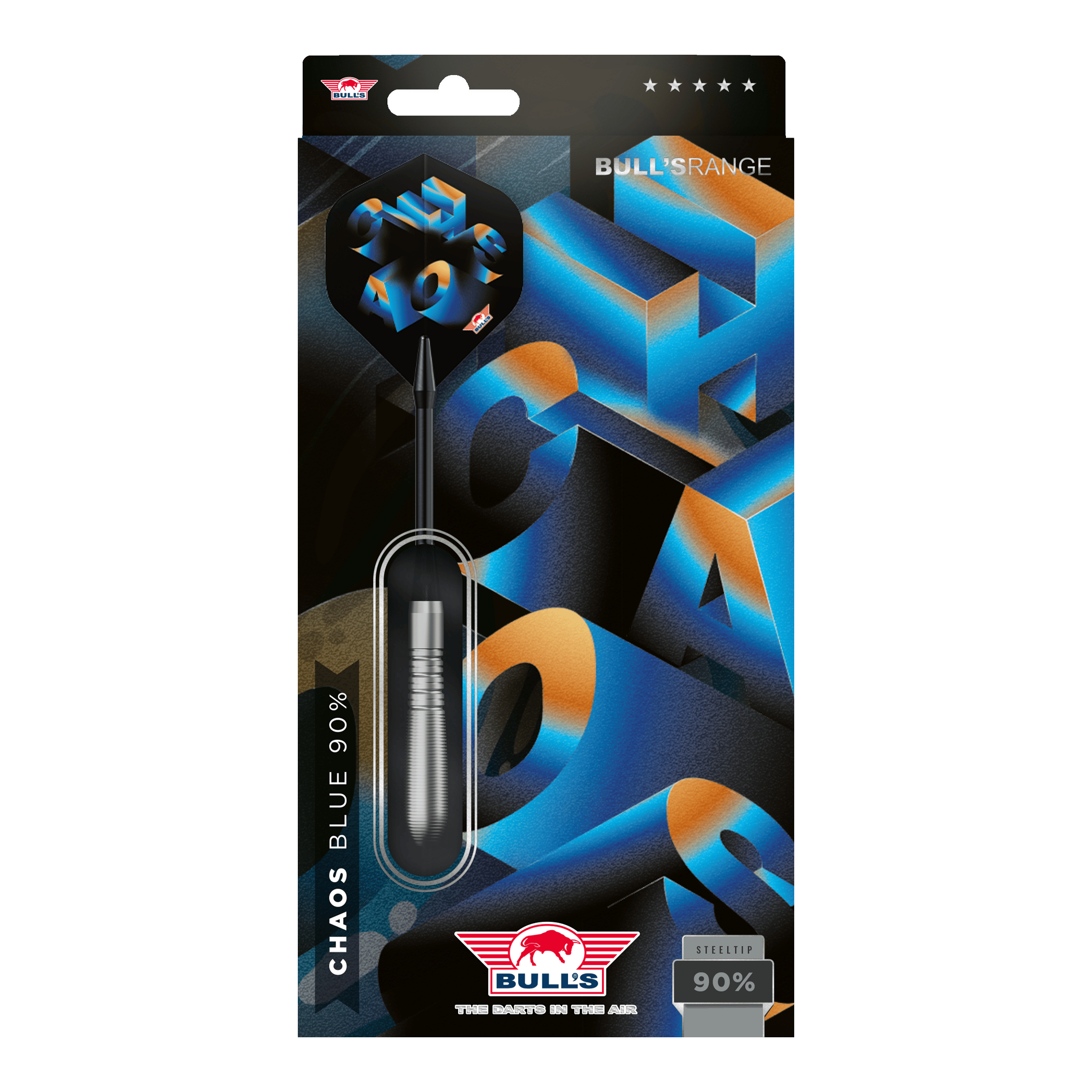 Das Produkt ist Bulls NL Chaos Blue Steeldarts - 23g. Die Darts sind für ihr blaues Chaos-Design bekannt.