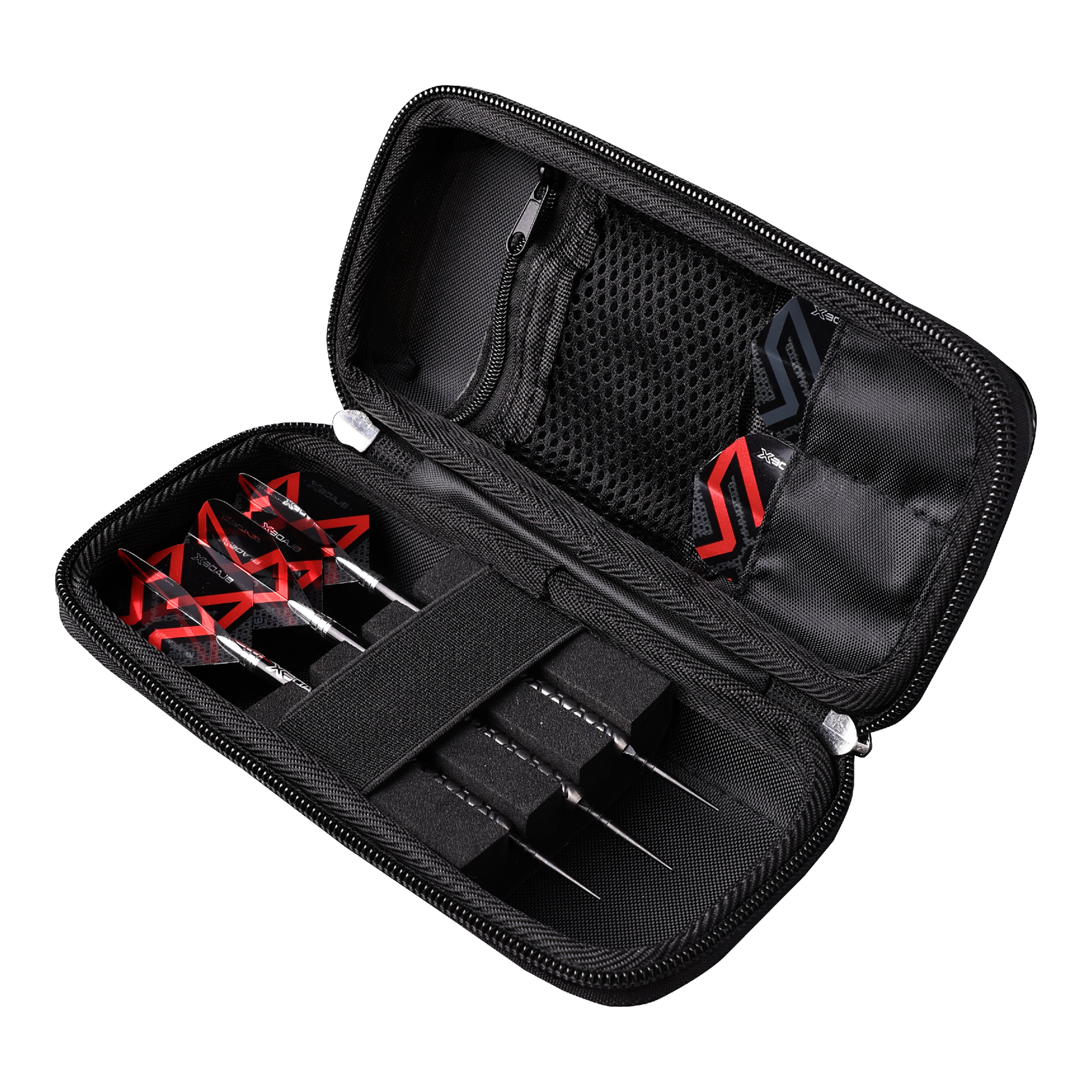 Hier ist das Winmau Blade X Armor G1 Dartwallet abgebildet. Dieses Dartwallet dient zur sicheren Aufbewahrung von Dartzubehör.