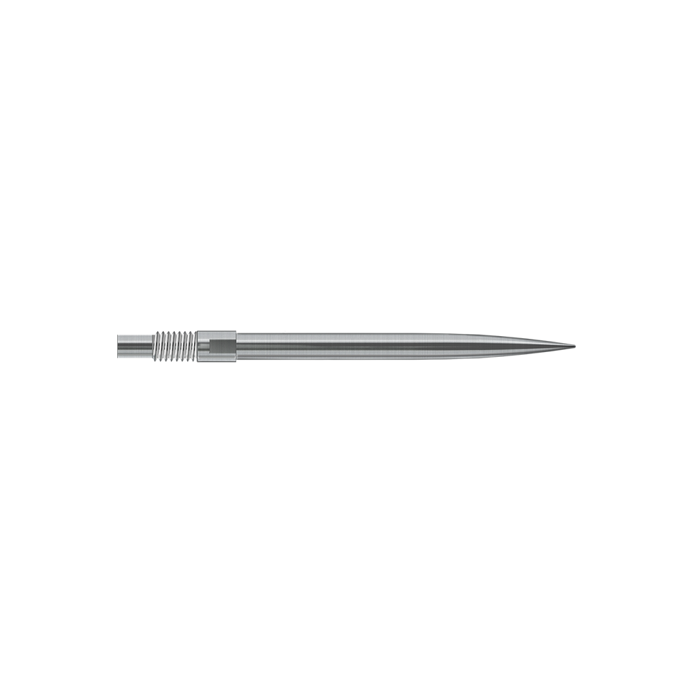 Das Bild zeigt Harrows QuickPoint Dartspitzen in Silber mit einer Länge von 30mm. Es handelt sich um eine Produktabbildung der Dartspitzen.