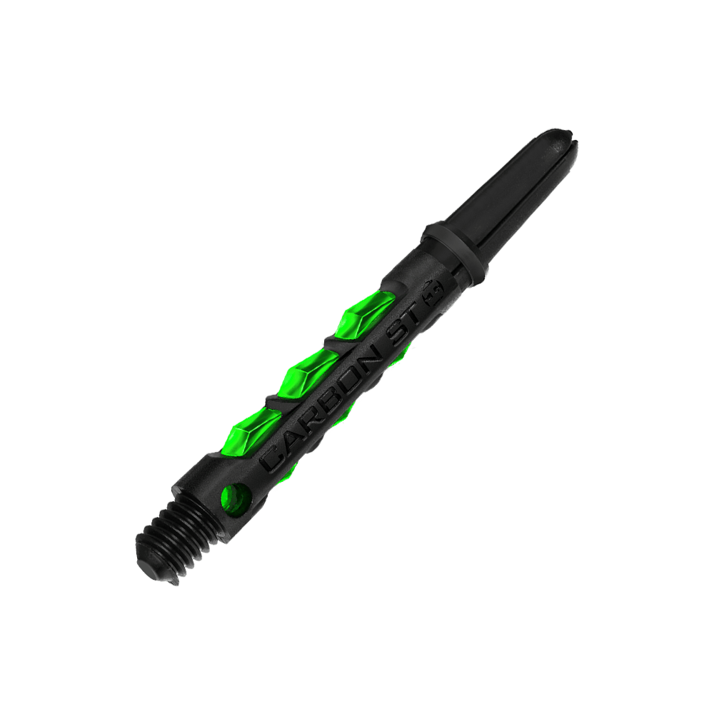 HR423_Harrows_Carbon_ST_Shafts_Gr-n_40mm_2 Das Bild zeigt einen Harrows Carbon ST Shaft in der Farbe Grün. Der Schaft hat ein modernes Design mit grünen Akzenten und schwarzem Schriftzug.