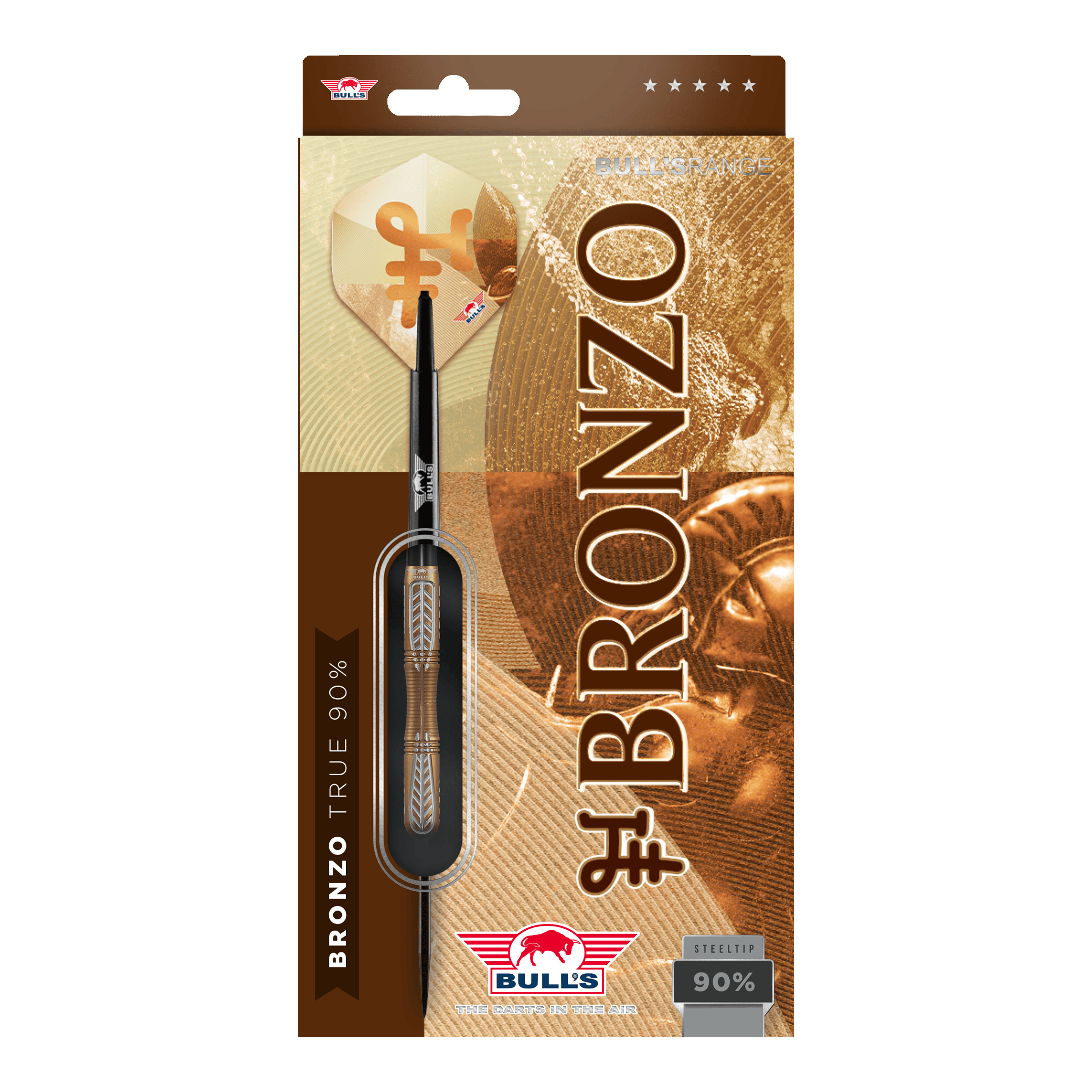Hier sieht man die Bulls NL Bronzo True Steeldarts - 23g. Die Steeldarts sind in traditioneller Form gestaltet.