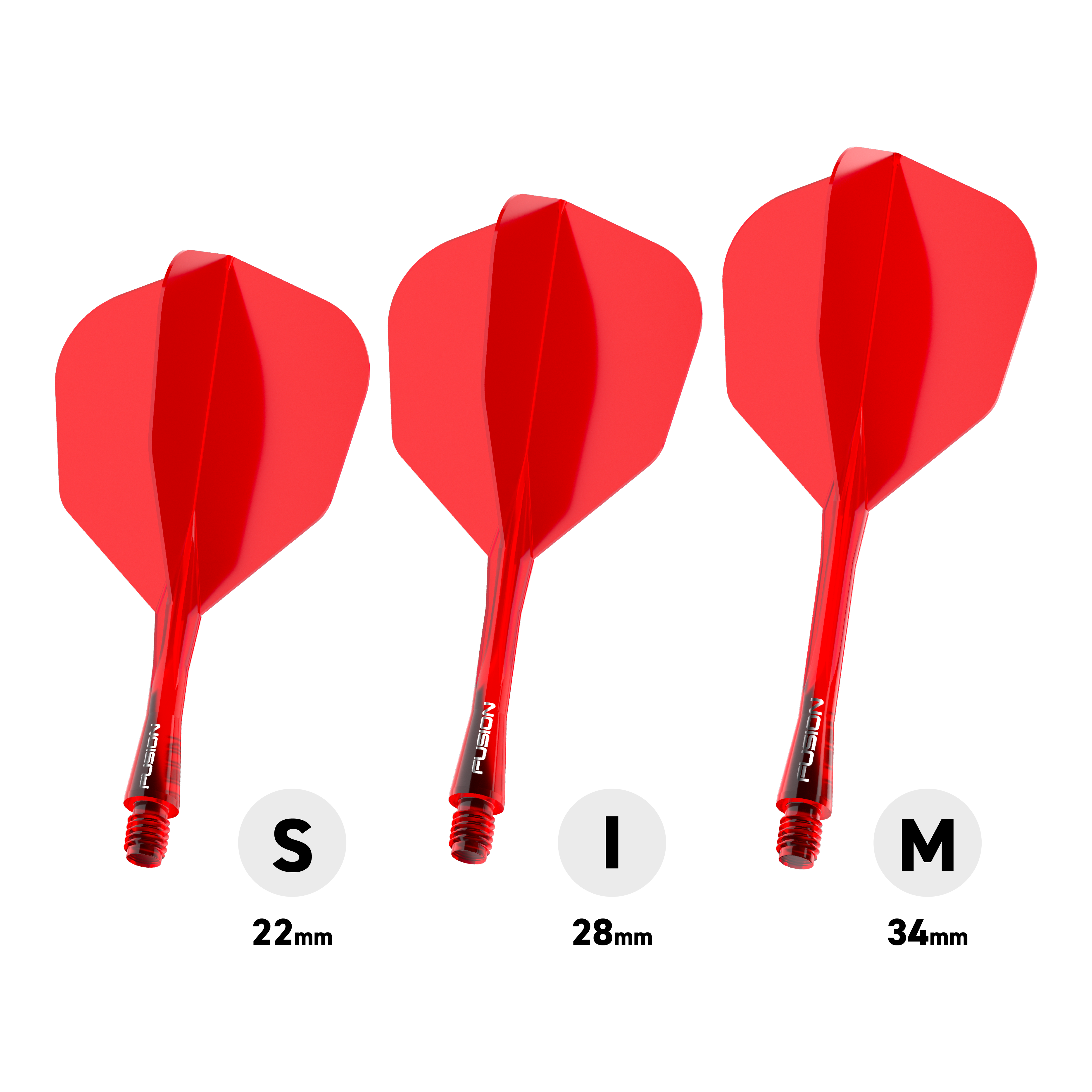 Das Bild stellt das Winmau Fusion Flight-Shaft-System No6 in Rot dar. Dieses System kombiniert Flight und Shaft in einem roten Design.