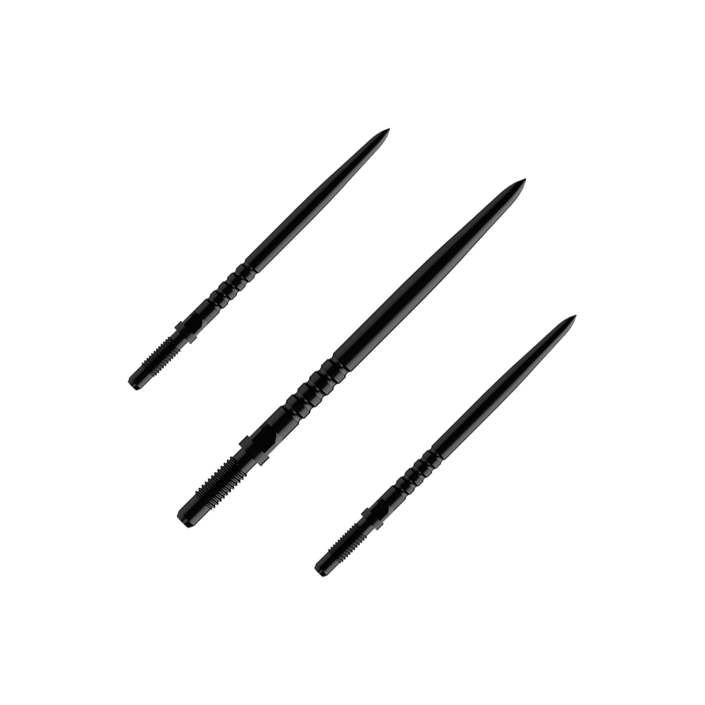 Bulls NL Convertible Point Dart Tips - Ringed Grip - Black Das Bild zeigt eine Verpackung mit mehreren Dartspitzen. Es sind BullsNL Convertible Points mit Ringed Grip in Schwarz, 32mm im 1er Set abgebildet.