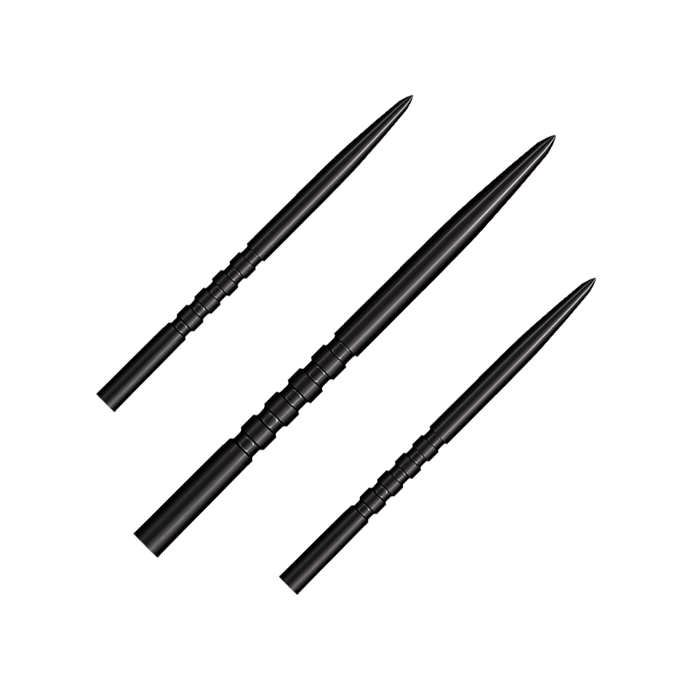 Ein Bild zeigt ein Produkt mit dem Namen SM3823_Shot_Grip_Point_Steeldartspitzen_Schwarz_45mm_1Set. Das Produkt ist vermutlich ein Set von schwarzen Dartspitzen.